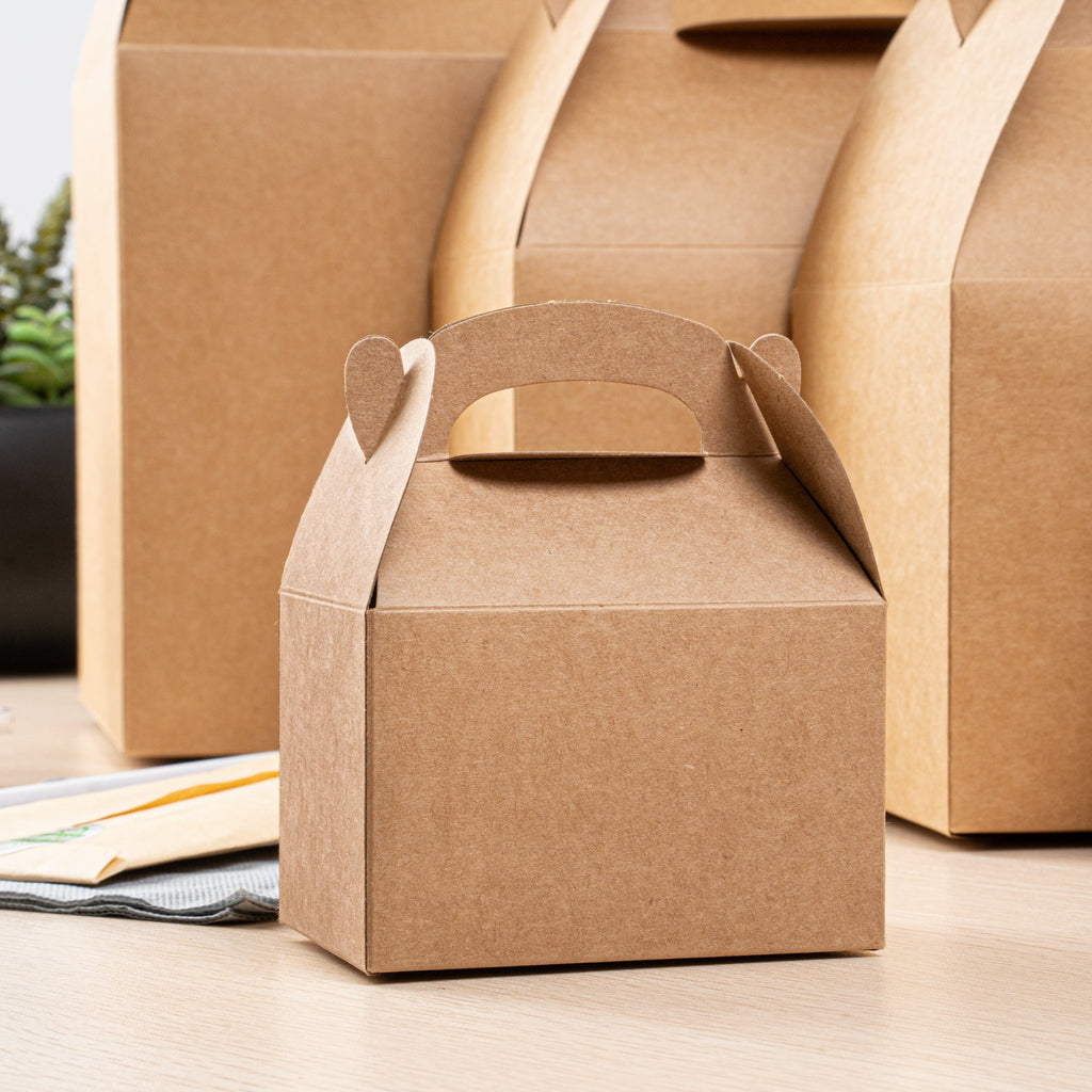 Bio Tek Kraft Paper Gable Box / Take Out Container - Greaseproof - 4" x 2 1/2" x 2 1/2" - 100 count box