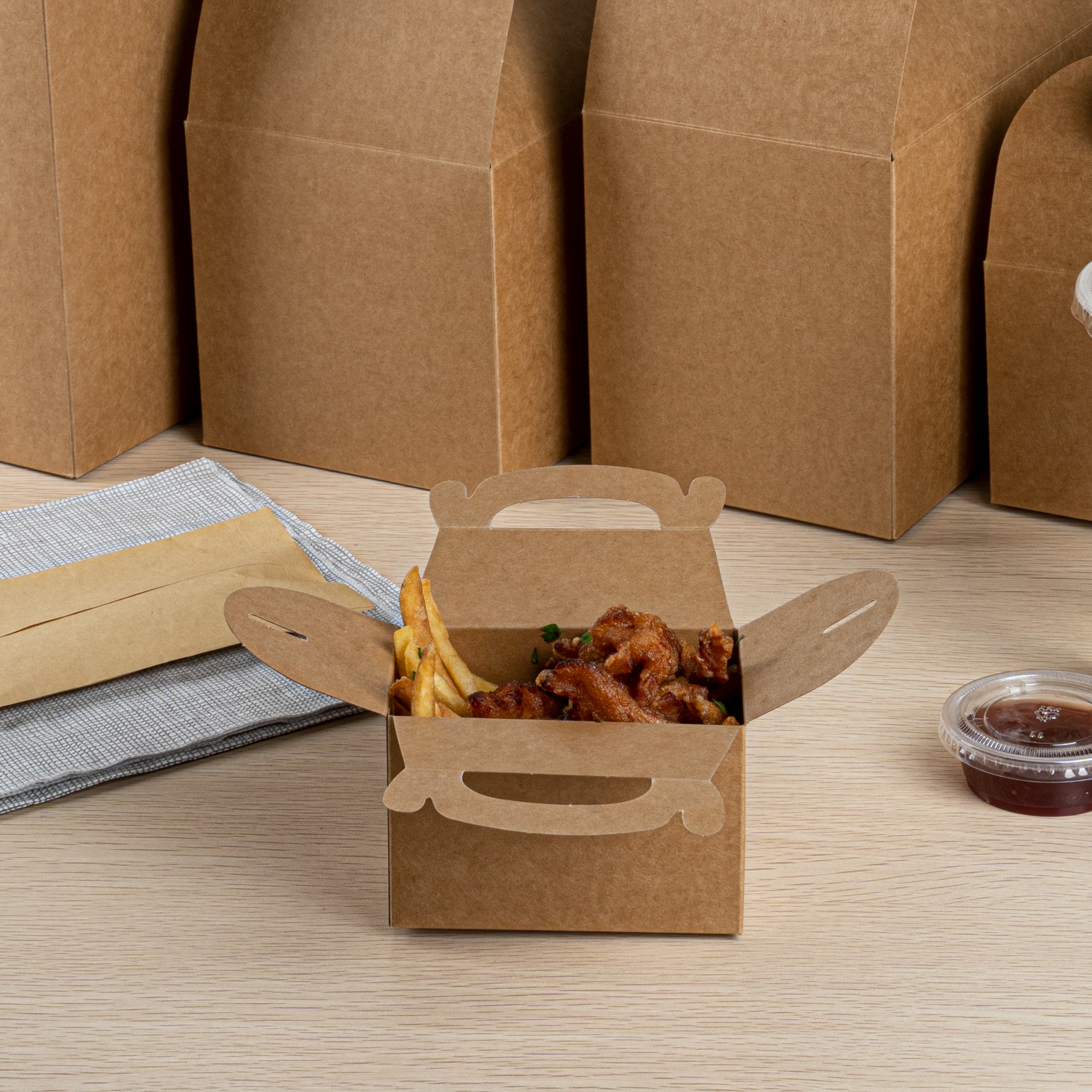 Bio Tek Kraft Paper Gable Box / Take Out Container - Greaseproof - 4" x 2 1/2" x 2 1/2" - 100 count box
