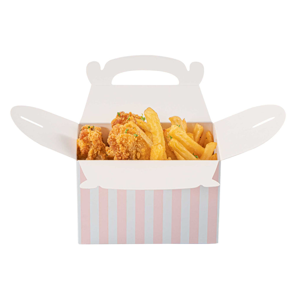Bio Tek Pink & White Stripe Paper Gable Box / Take Out Container - Compostable - 4" x 2 1/2" x 2 1/2" - 25 count box