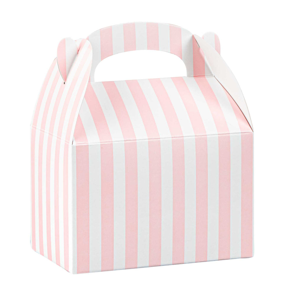 Bio Tek Pink & White Stripe Paper Gable Box / Take Out Container - Compostable - 4" x 2 1/2" x 2 1/2" - 25 count box