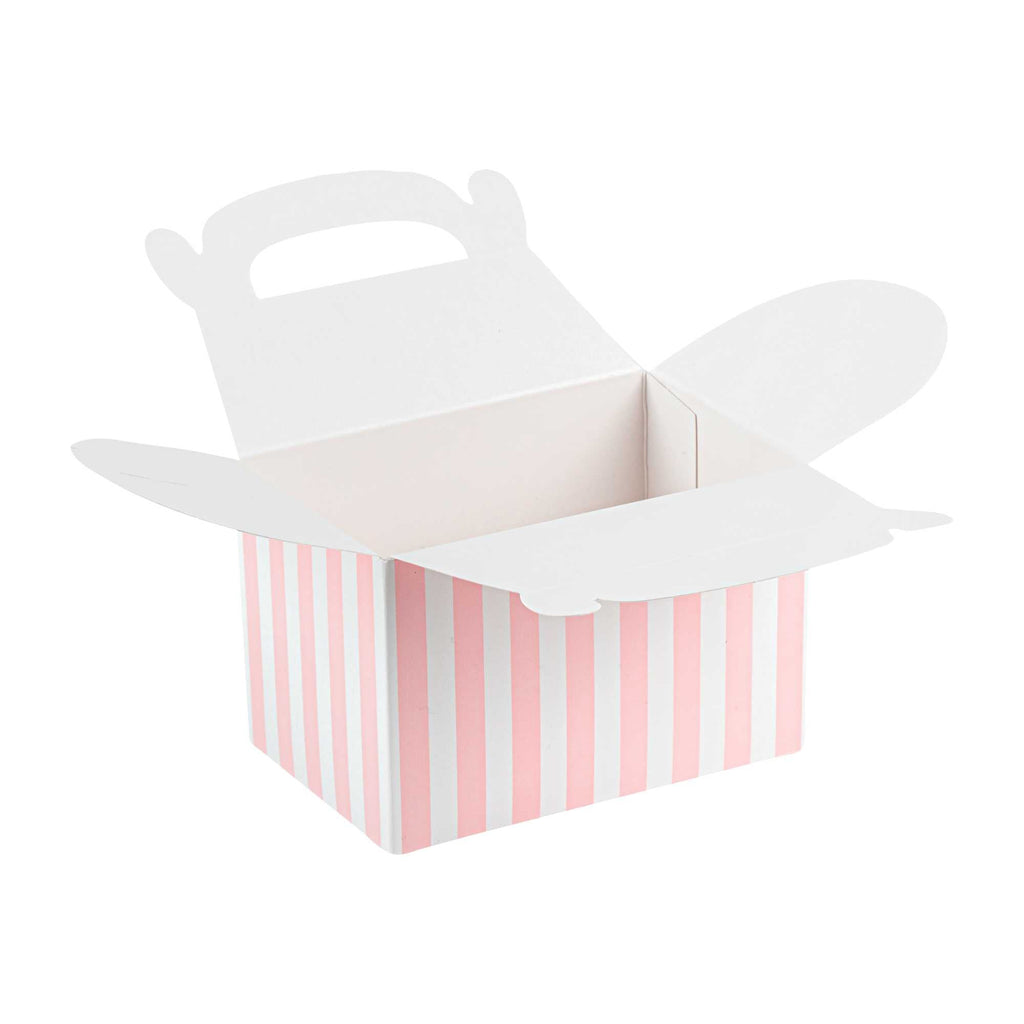 Bio Tek Pink & White Stripe Paper Gable Box / Take Out Container - Compostable - 4" x 2 1/2" x 2 1/2" - 25 count box