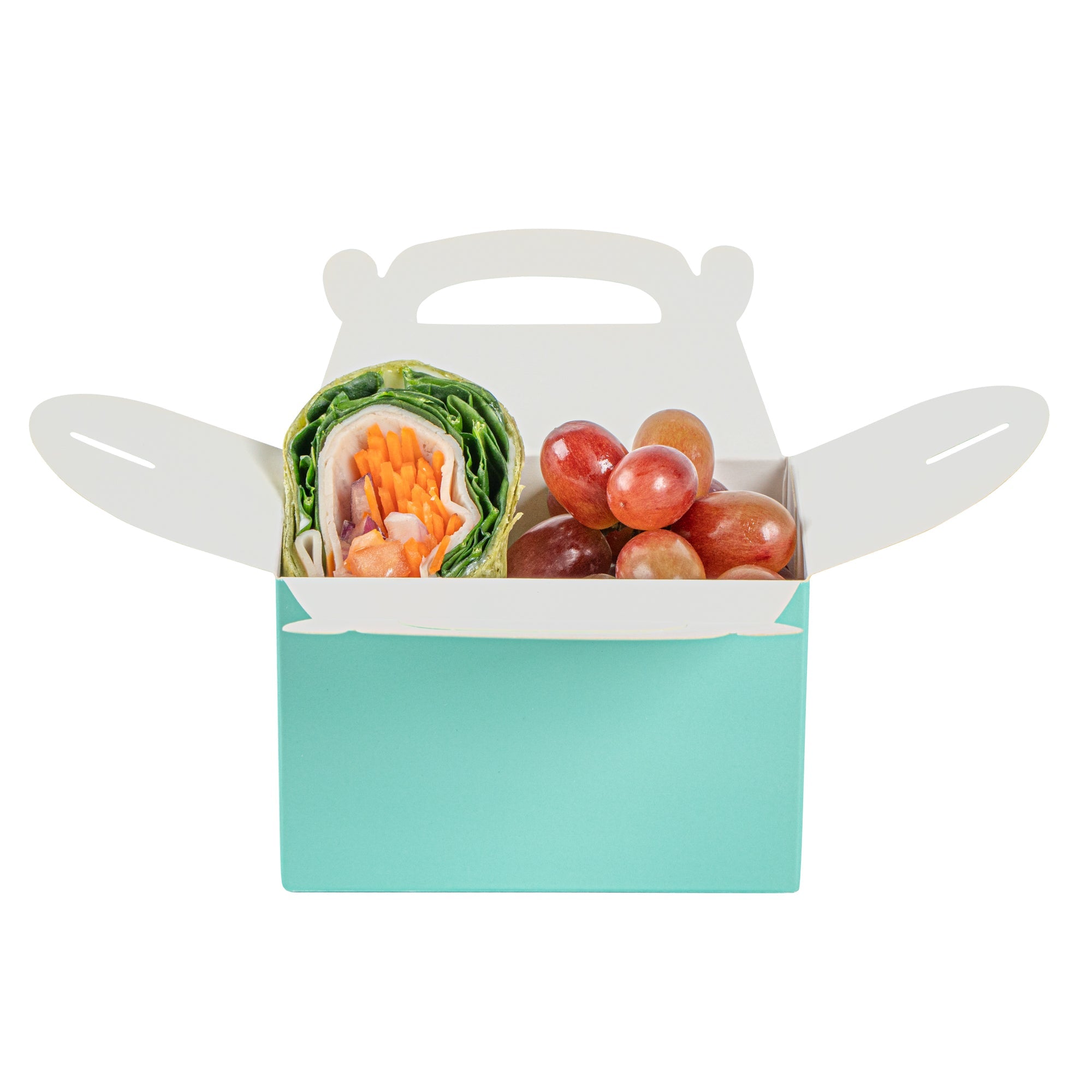 Bio Tek Turquoise Paper Gable Box / Take Out Container - Compostable - 4" x 2 1/2" x 2 1/2" - 100 count box