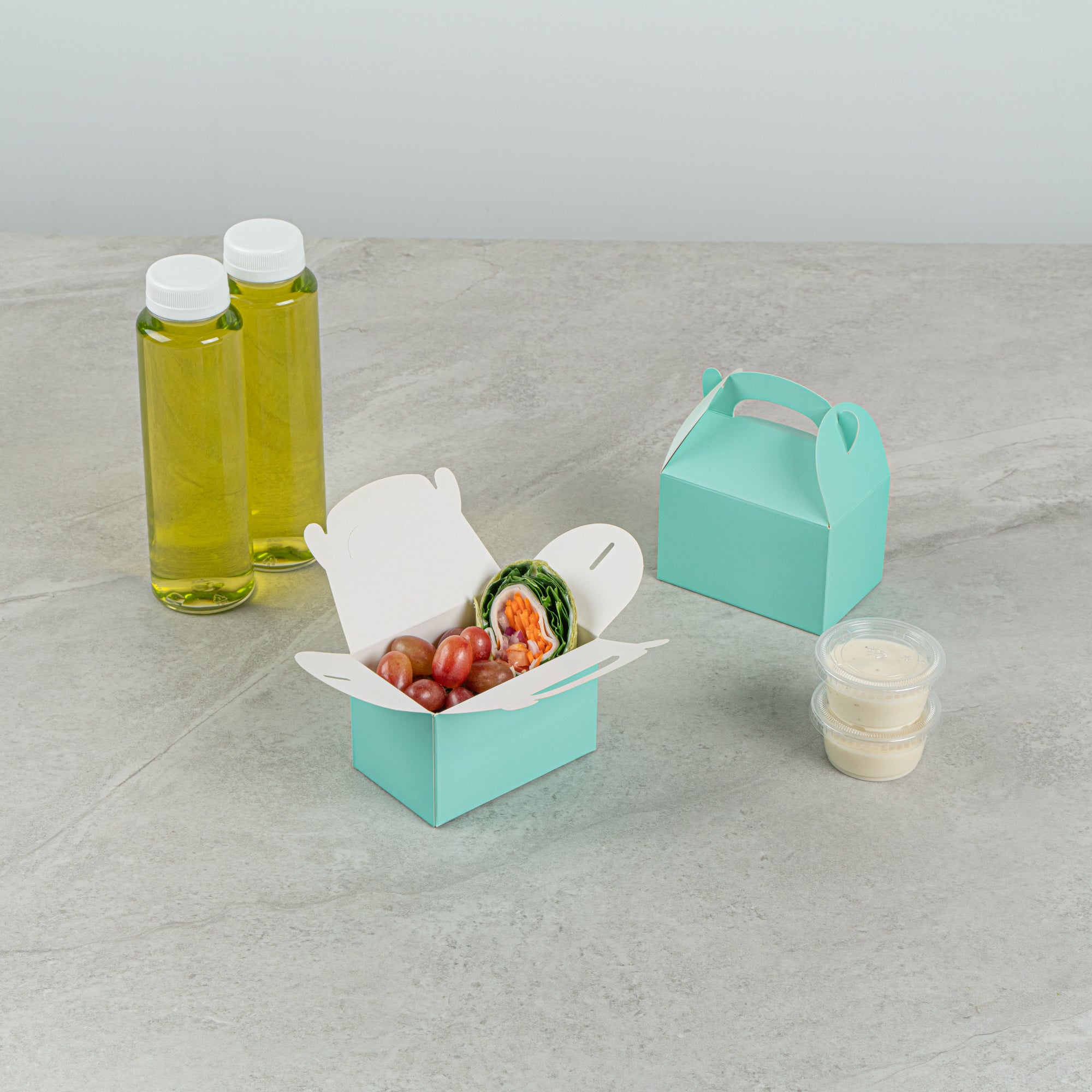 Bio Tek Turquoise Paper Gable Box / Take Out Container - Compostable - 4" x 2 1/2" x 2 1/2" - 100 count box