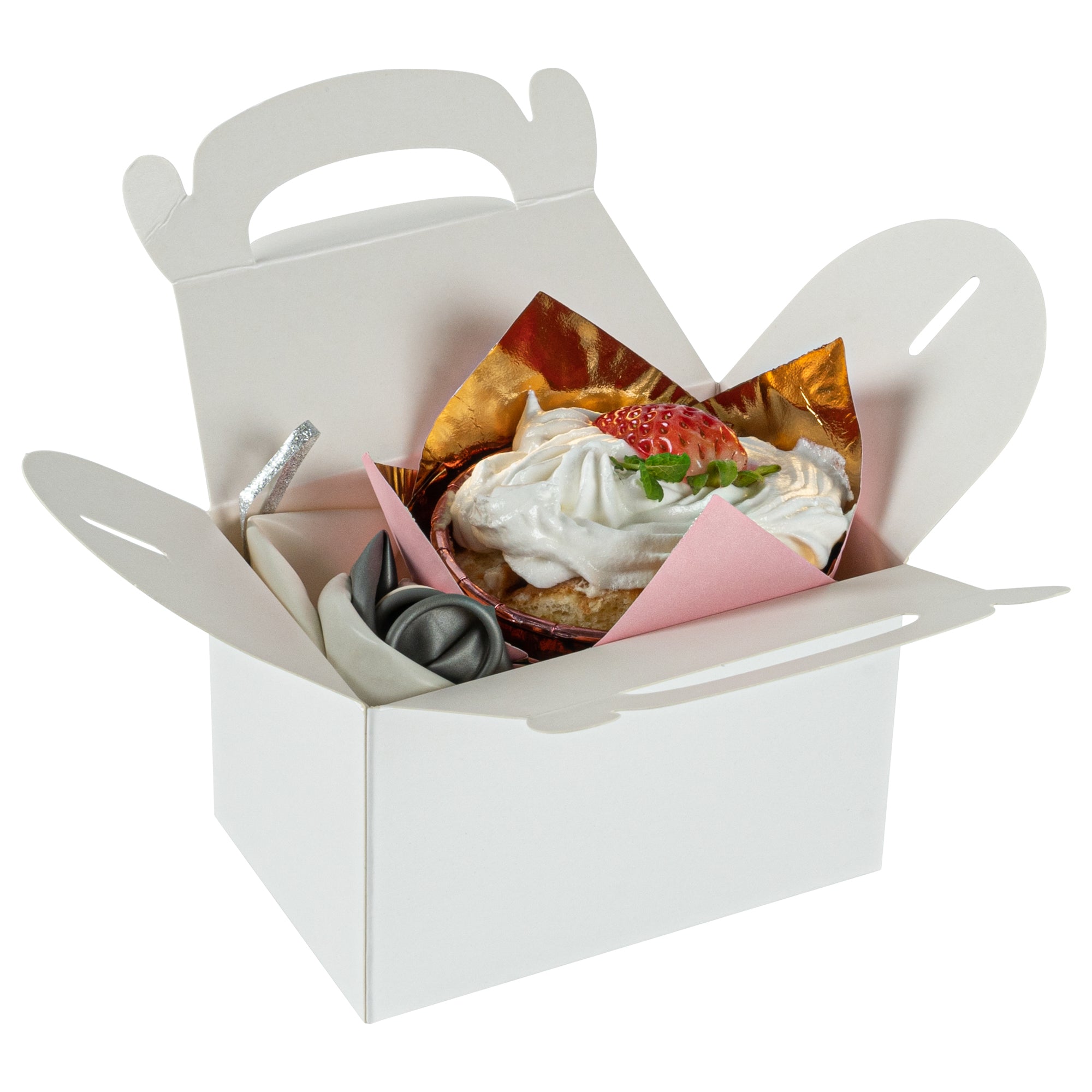 Bio Tek White Paper Gable Box / Take Out Container - Greaseproof - 4" x 2 1/2" x 2 1/2" - 100 count box