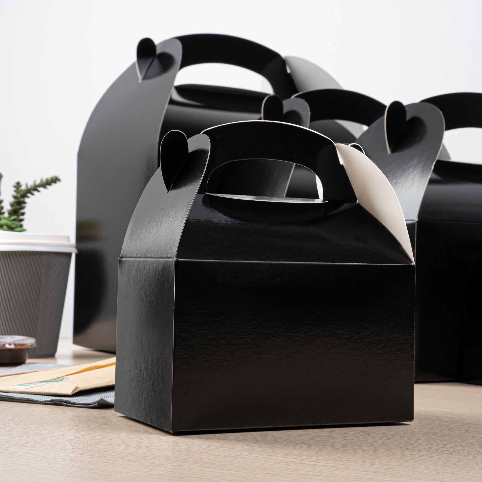 Bio Tek Black Paper Gable Box / Take Out Container - Greaseproof - 6" x 3 1/2" x 3 1/2" - 100 count box