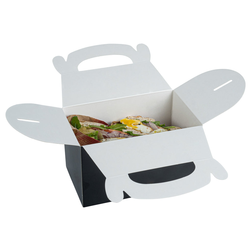 Bio Tek Black Paper Gable Box / Take Out Container - Greaseproof - 6" x 3 1/2" x 3 1/2" - 100 count box