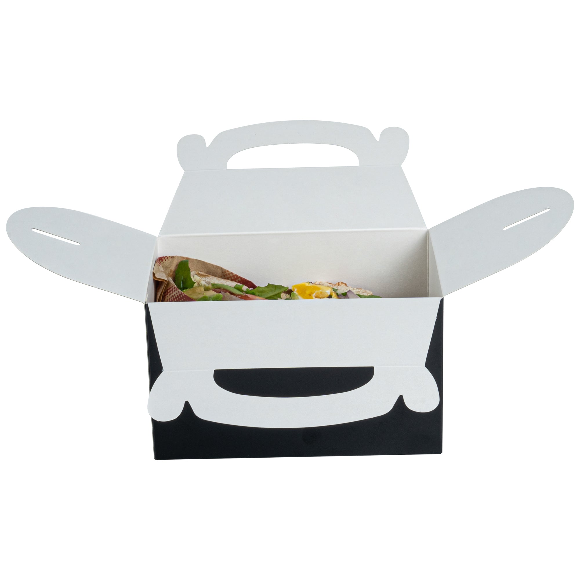 Bio Tek Black Paper Gable Box / Take Out Container - Greaseproof - 6" x 3 1/2" x 3 1/2" - 100 count box