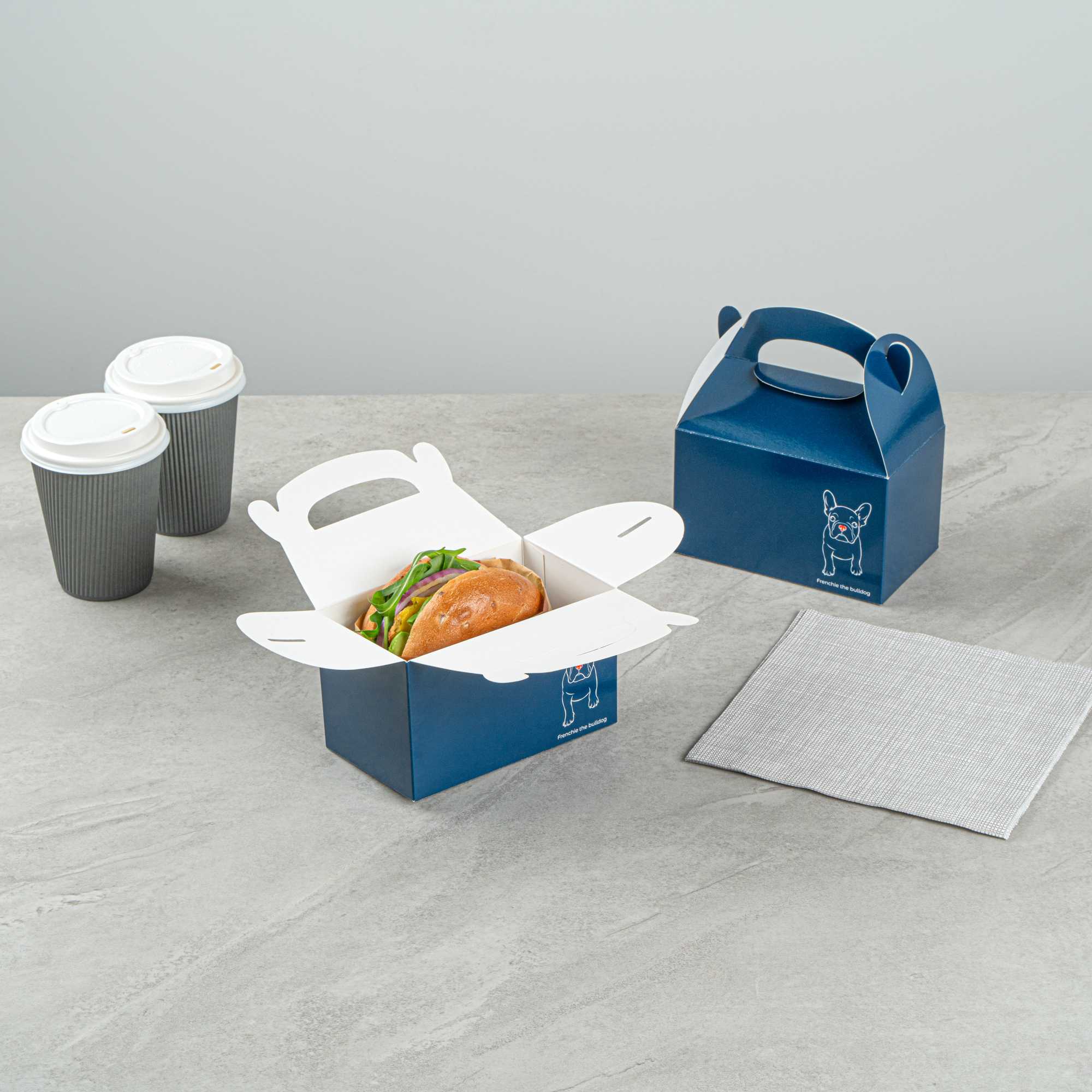 Bio Tek Frenchie Paper Gable Box / Take Out Container - Compostable - 6" x 3 1/2" x 3 1/2" - 25 count box