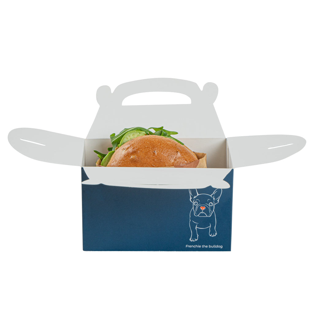 Bio Tek Frenchie Paper Gable Box / Take Out Container - Compostable - 6" x 3 1/2" x 3 1/2" - 100 count box