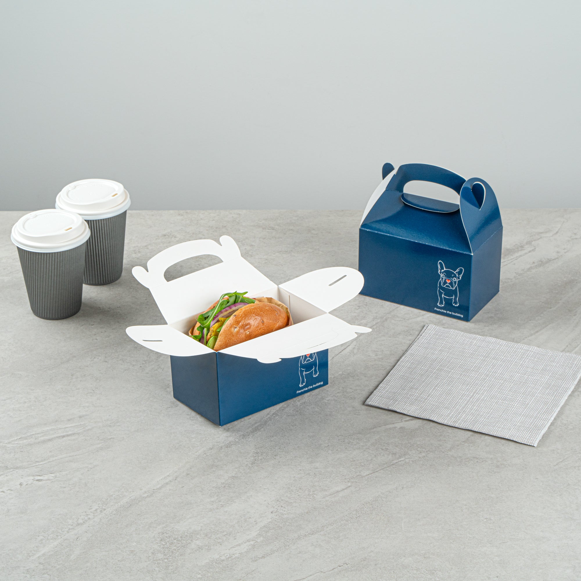 Bio Tek Frenchie Paper Gable Box / Take Out Container - Compostable - 6" x 3 1/2" x 3 1/2" - 100 count box