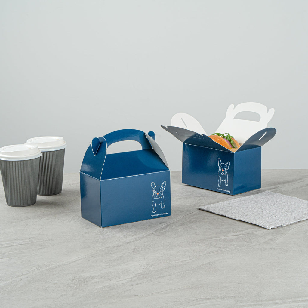 Bio Tek Frenchie Paper Gable Box / Take Out Container - Compostable - 6" x 3 1/2" x 3 1/2" - 100 count box