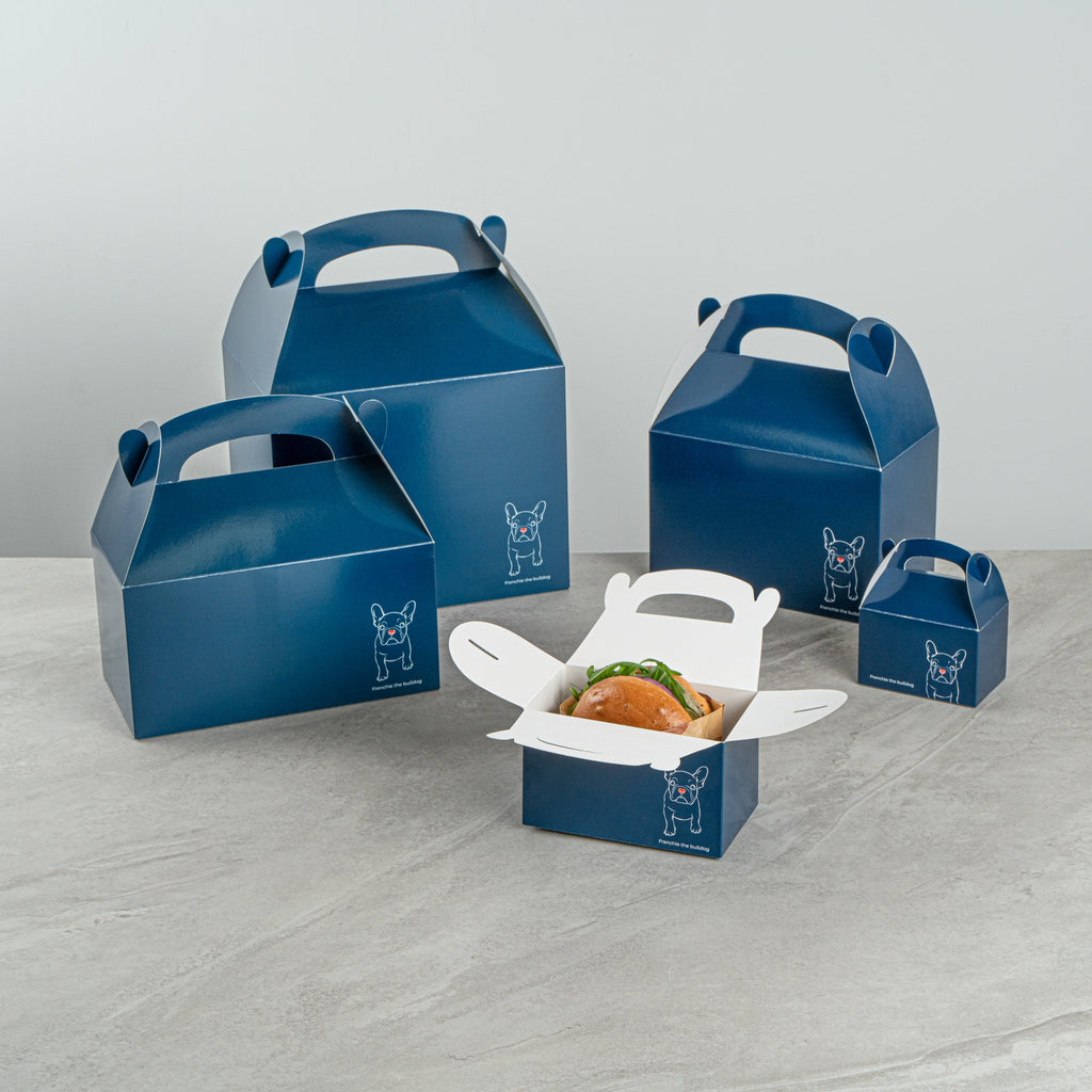 Bio Tek Frenchie Paper Gable Box / Take Out Container - Compostable - 6" x 3 1/2" x 3 1/2" - 100 count box