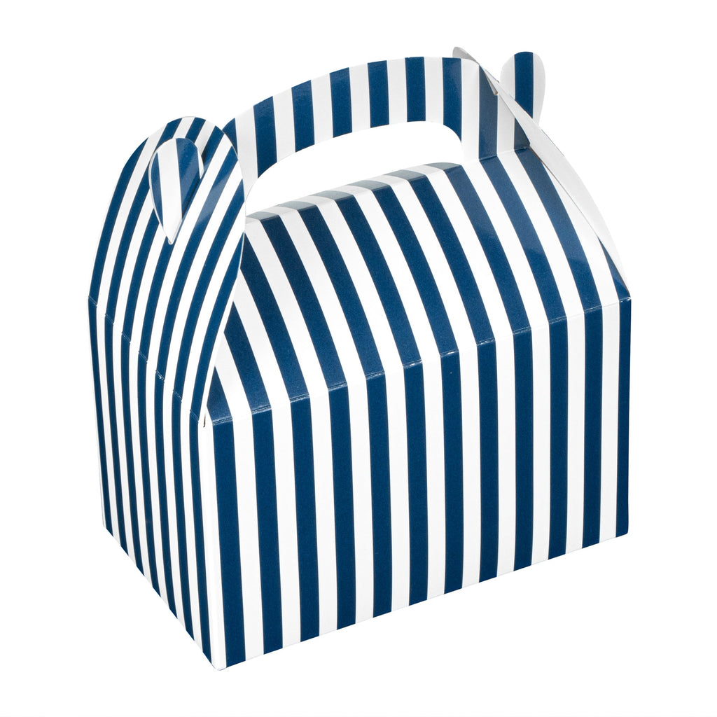 Bio Tek Blue & White Stripe Paper Gable Box / Take Out Container - Compostable - 6" x 3 1/2" x 3 1/2" - 100 count box