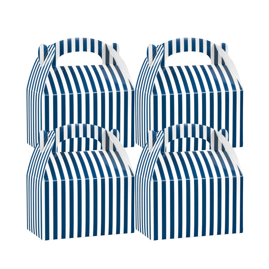 Bio Tek Blue & White Stripe Paper Gable Box / Take Out Container - Compostable - 6" x 3 1/2" x 3 1/2" - 100 count box