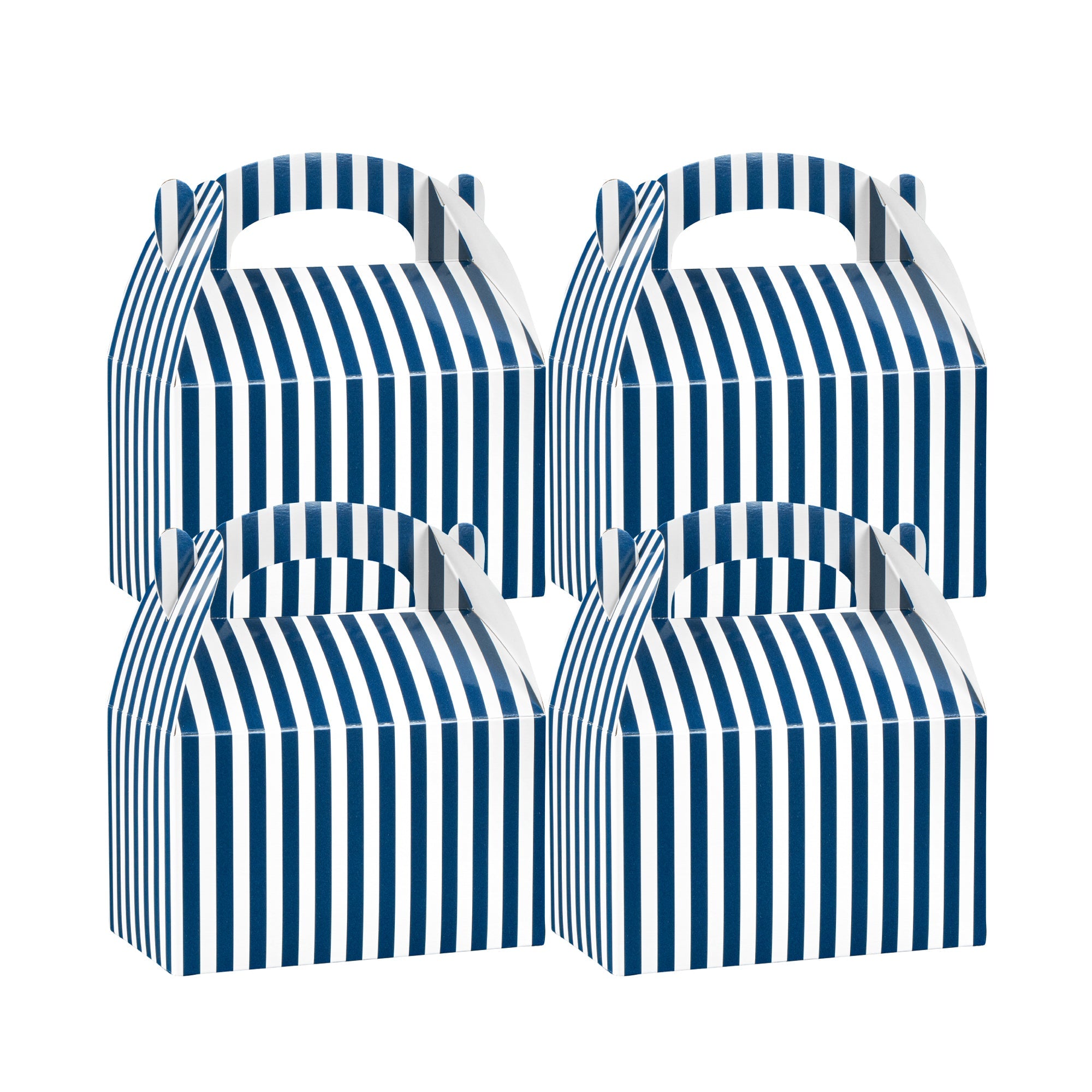 Bio Tek Blue & White Stripe Paper Gable Box / Take Out Container - Compostable - 6" x 3 1/2" x 3 1/2" - 100 count box