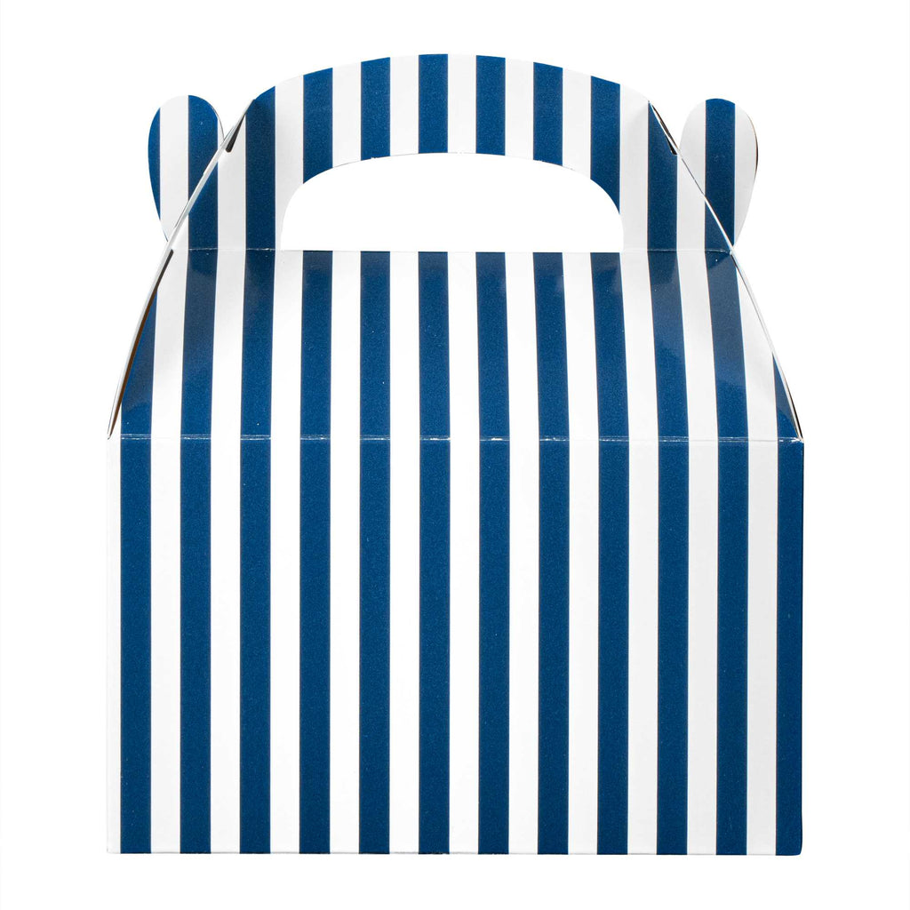Bio Tek Blue & White Stripe Paper Gable Box / Take Out Container - Compostable - 6" x 3 1/2" x 3 1/2" - 25 count box