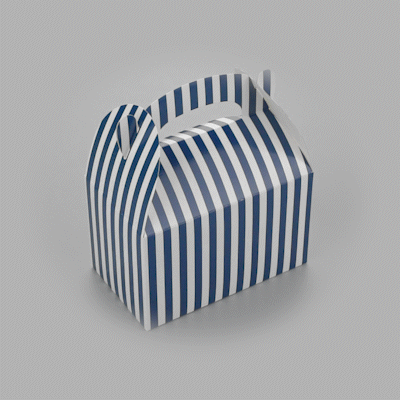 Bio Tek Blue & White Stripe Paper Gable Box / Take Out Container - Compostable - 6" x 3 1/2" x 3 1/2" - 100 count box