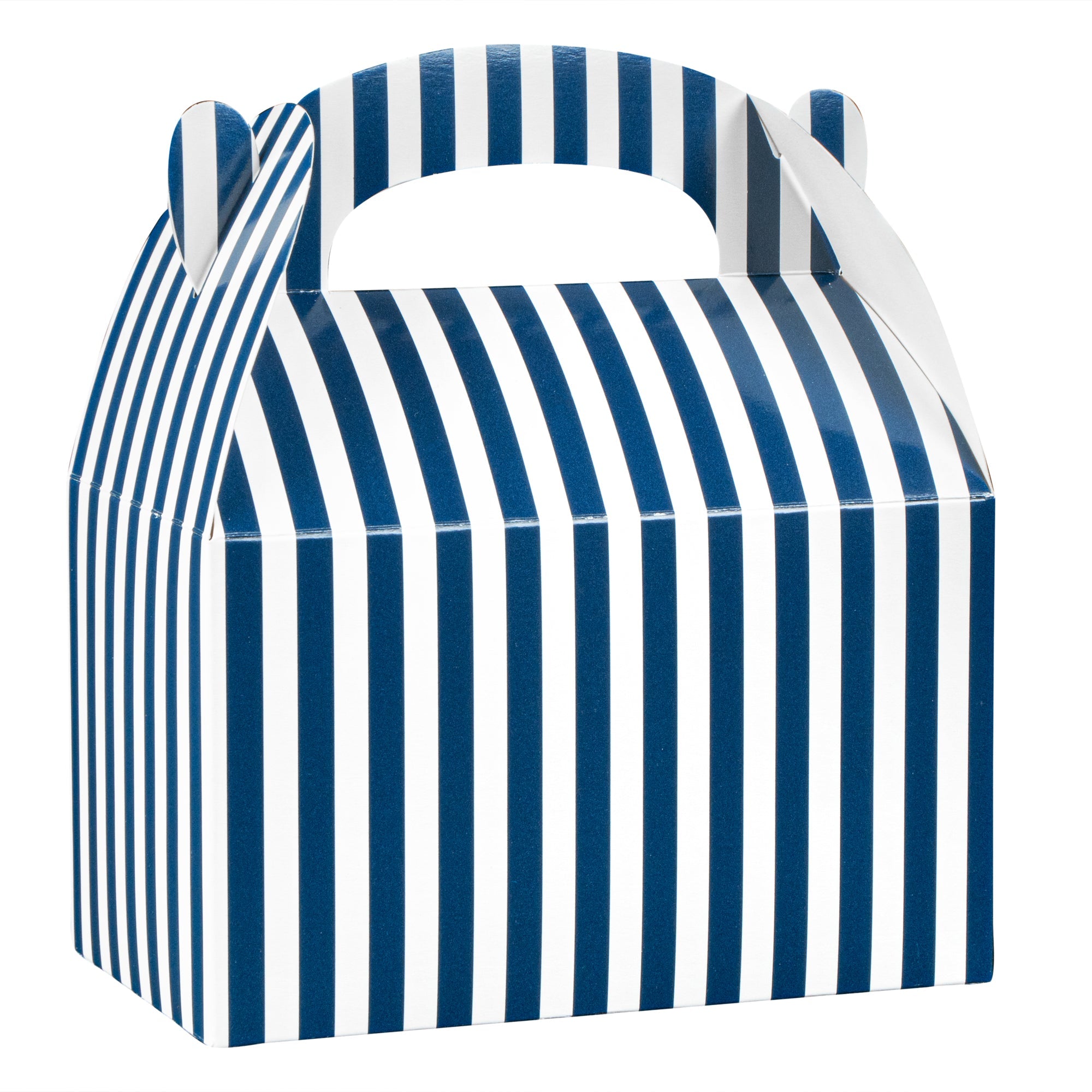 Bio Tek Blue & White Stripe Paper Gable Box / Take Out Container - Compostable - 6" x 3 1/2" x 3 1/2" - 100 count box