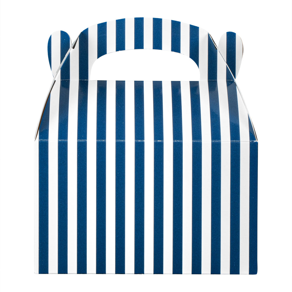 Bio Tek Blue & White Stripe Paper Gable Box / Take Out Container - Compostable - 6" x 3 1/2" x 3 1/2" - 100 count box