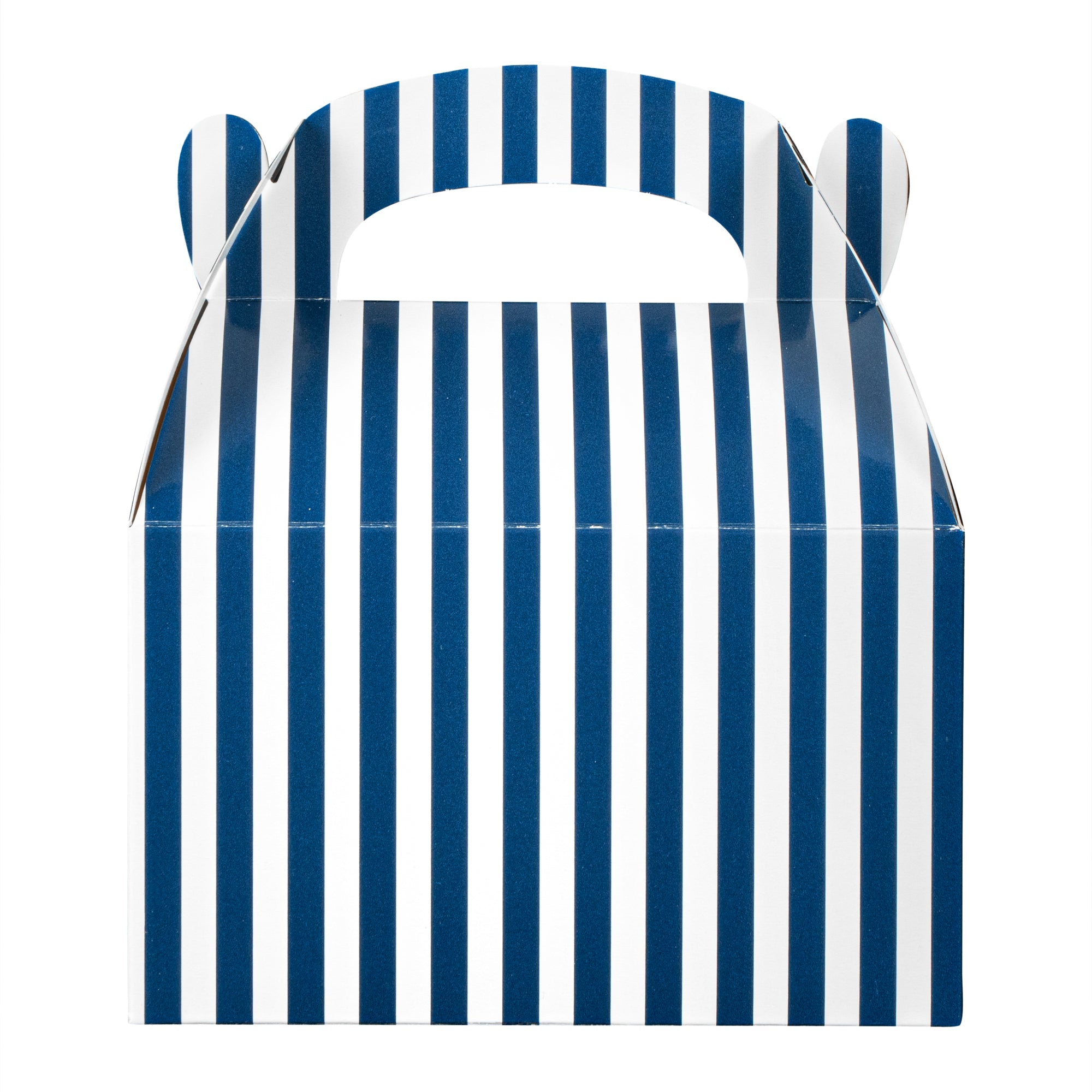 Bio Tek Blue & White Stripe Paper Gable Box / Take Out Container - Compostable - 6" x 3 1/2" x 3 1/2" - 100 count box