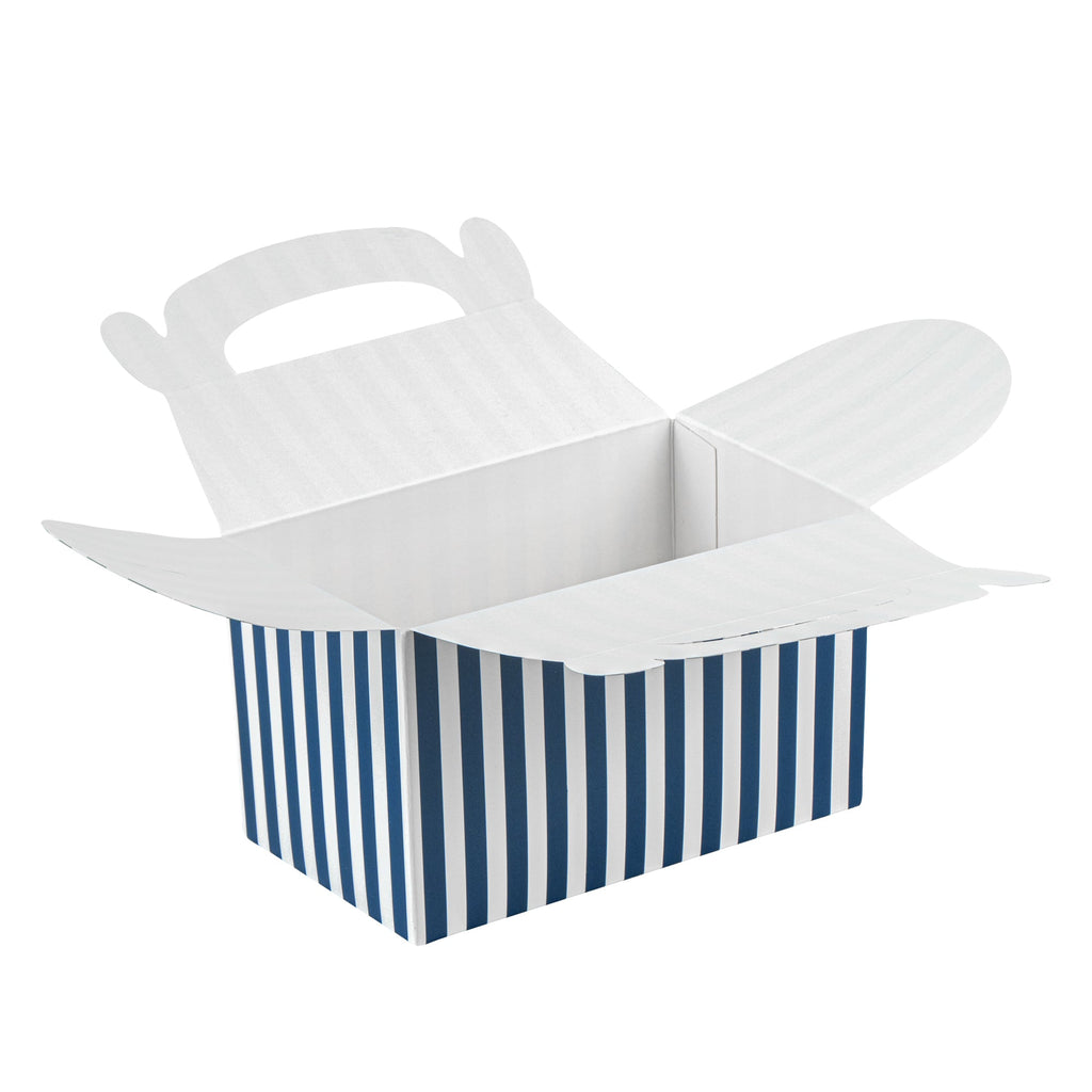 Bio Tek Blue & White Stripe Paper Gable Box / Take Out Container - Compostable - 6" x 3 1/2" x 3 1/2" - 100 count box