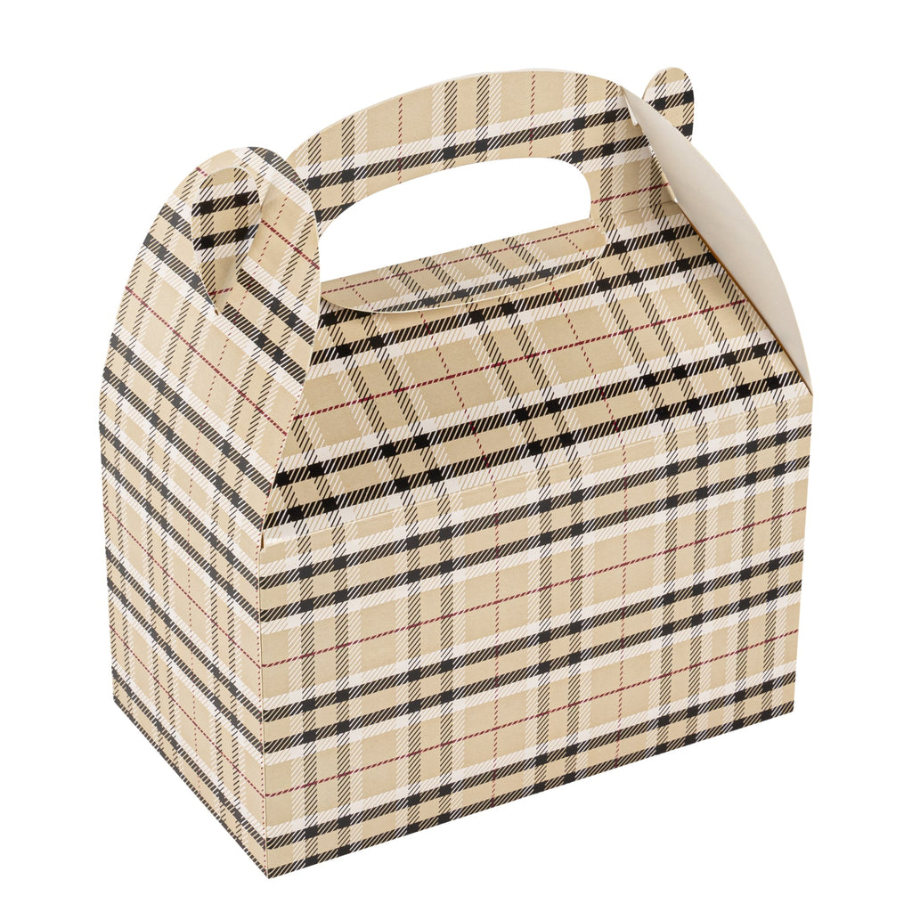 Bio Tek Plaid Paper Gable Box / Take Out Container - Compostable - 6" x 3 1/2" x 3 1/2" - 100 count box