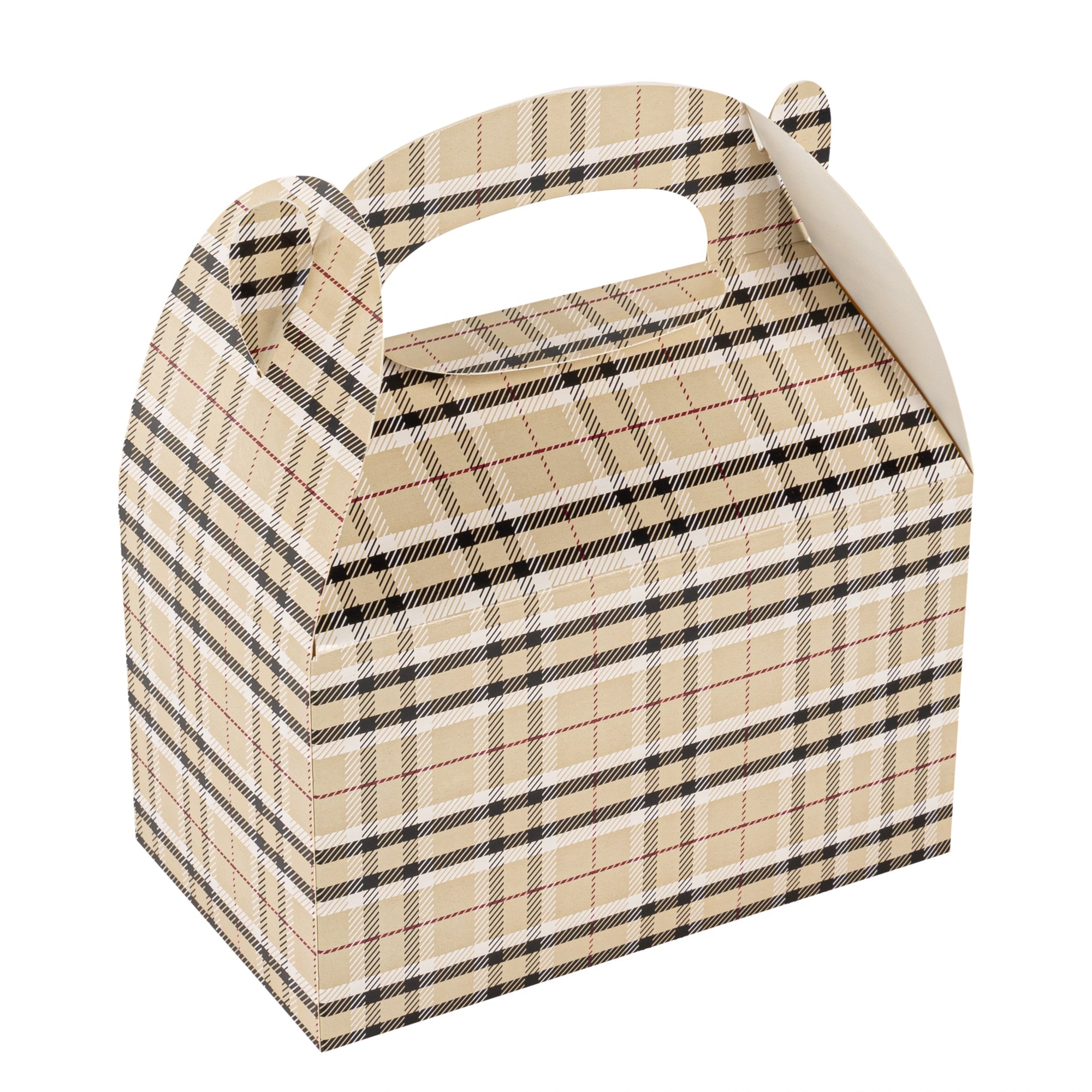 Bio Tek Plaid Paper Gable Box / Take Out Container - Compostable - 6" x 3 1/2" x 3 1/2" - 100 count box