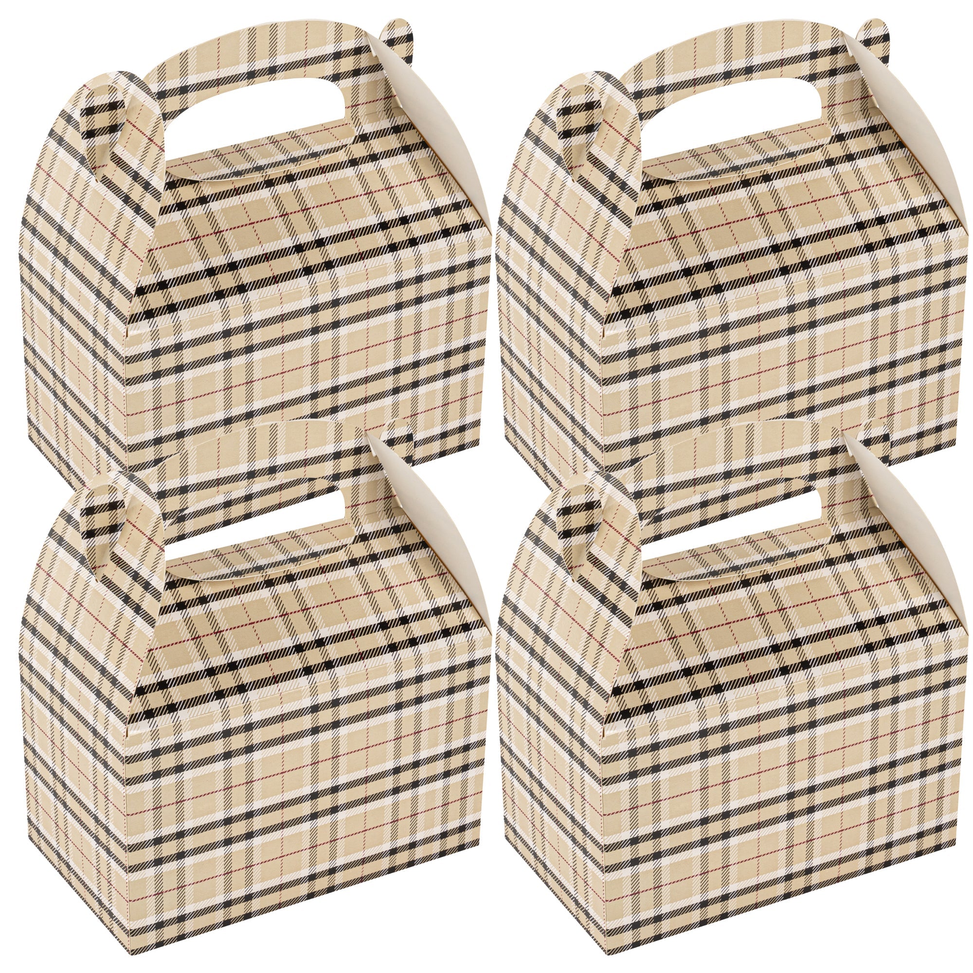 Bio Tek Plaid Paper Gable Box / Take Out Container - Compostable - 6" x 3 1/2" x 3 1/2" - 25 count box