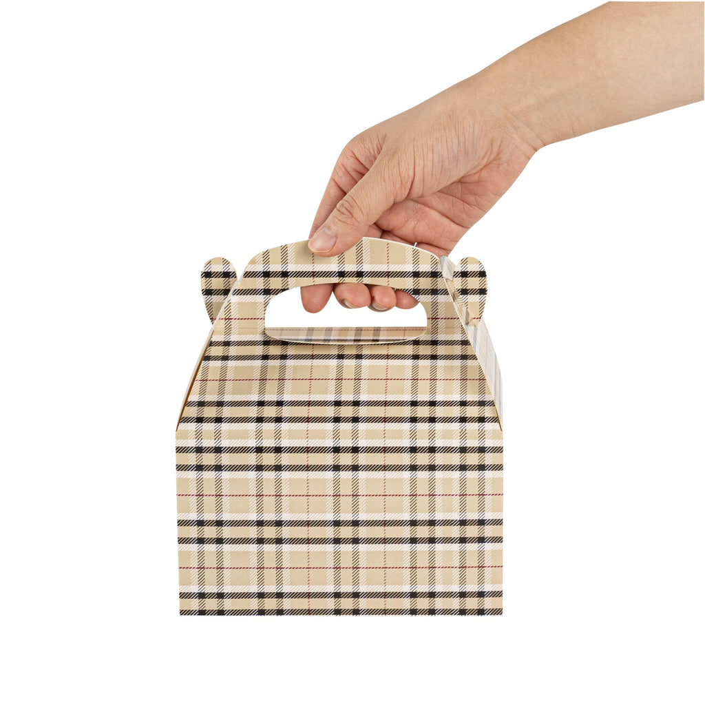 Bio Tek Plaid Paper Gable Box / Take Out Container - Compostable - 6" x 3 1/2" x 3 1/2" - 100 count box