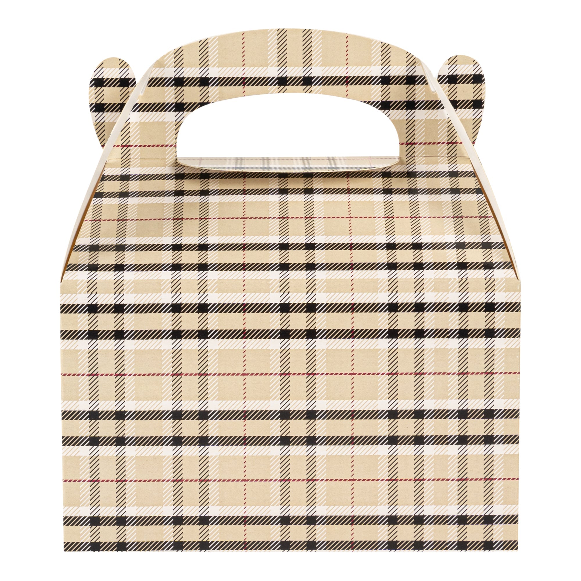 Bio Tek Plaid Paper Gable Box / Take Out Container - Compostable - 6" x 3 1/2" x 3 1/2" - 100 count box