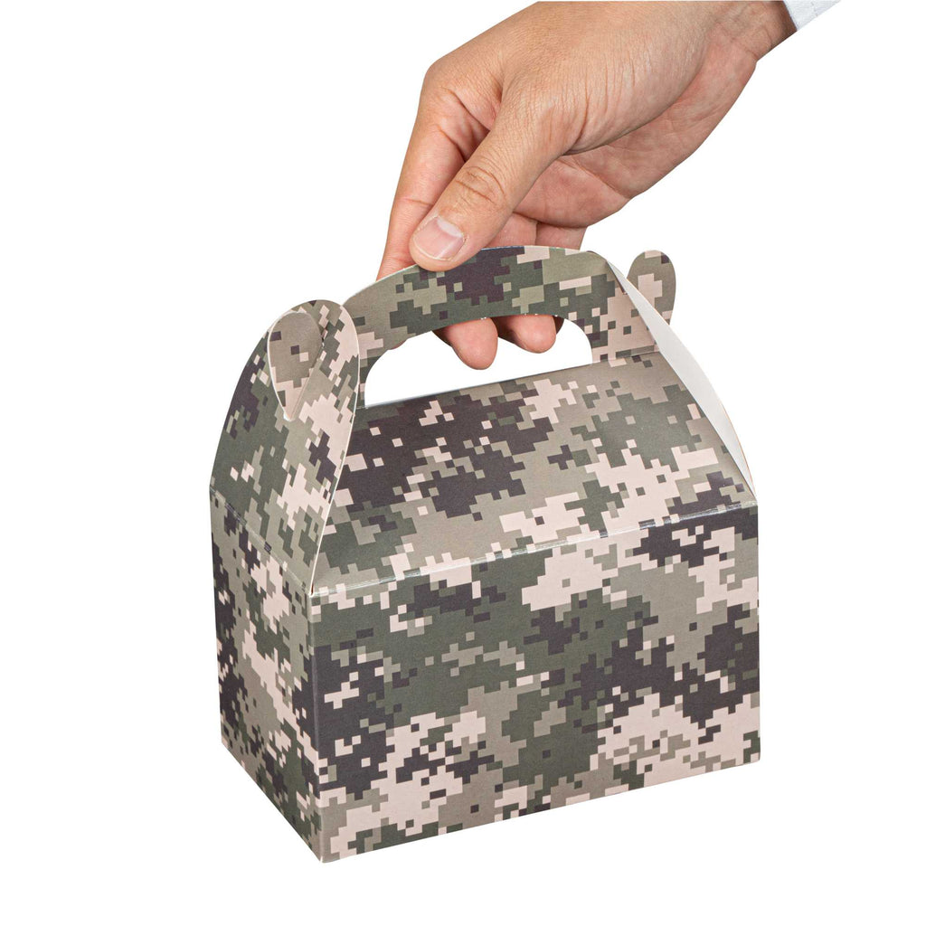 Bio Tek Camouflage Paper Gable Box / Take Out Container - Compostable - 6" x 3 1/2" x 3 1/2" - 25 count box