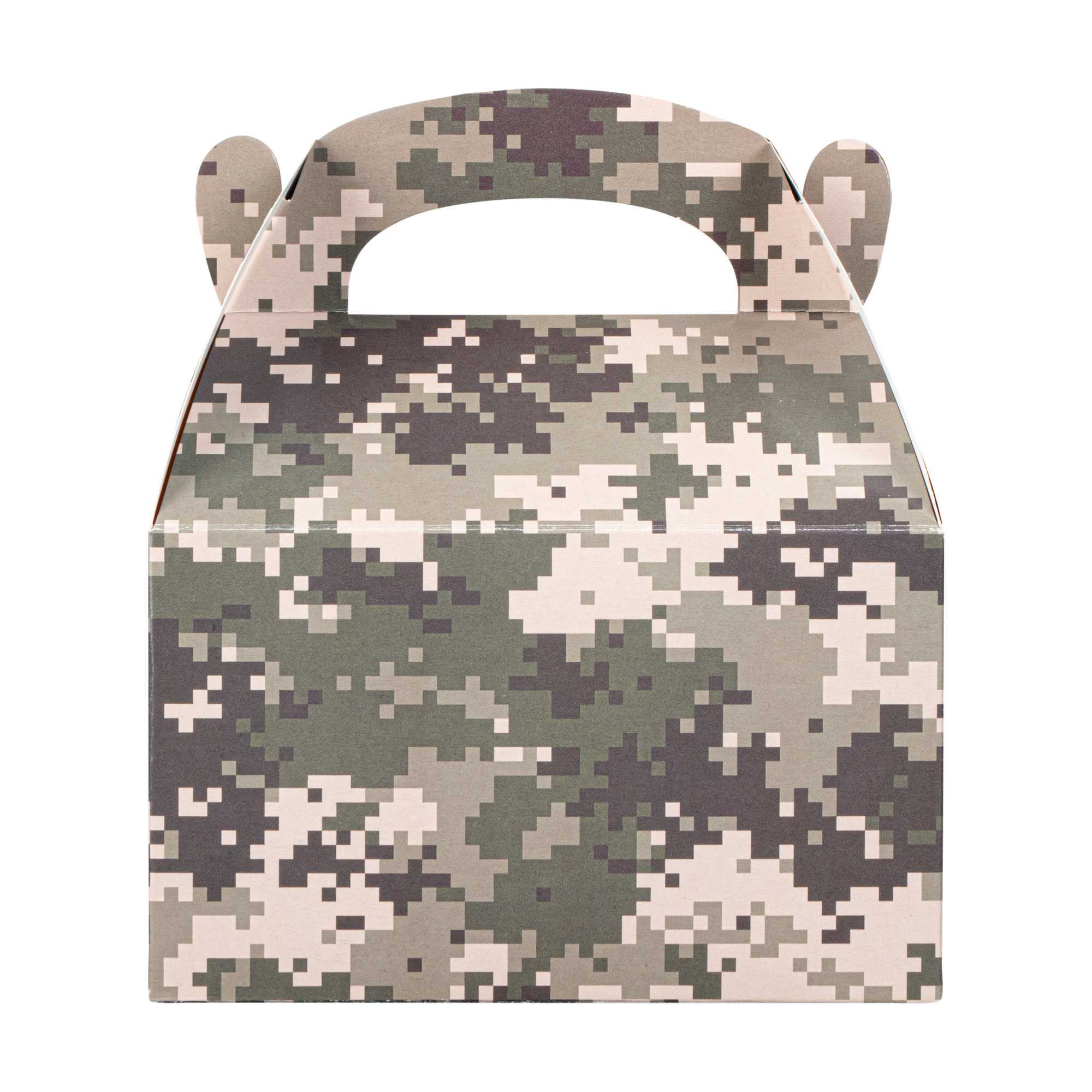 Bio Tek Camouflage Paper Gable Box / Take Out Container - Compostable - 6" x 3 1/2" x 3 1/2" - 25 count box