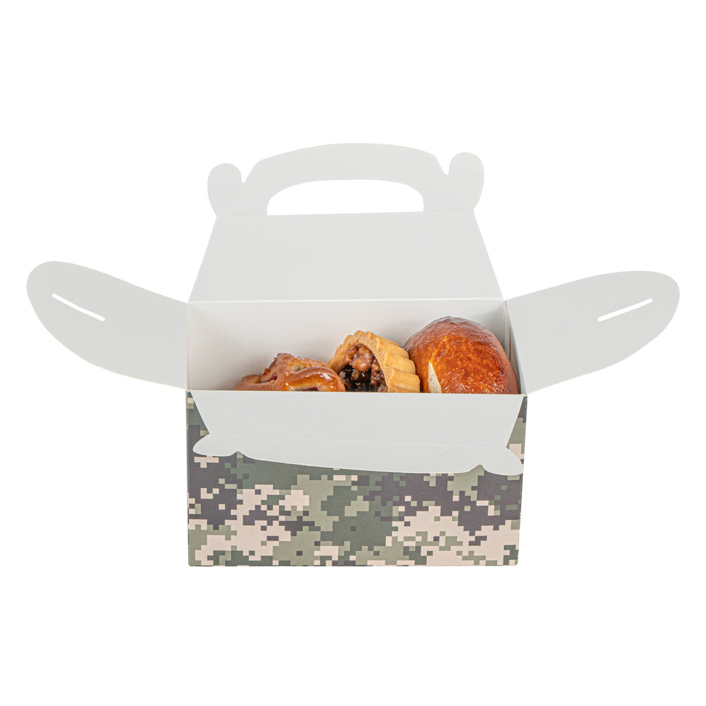Bio Tek Camouflage Paper Gable Box / Take Out Container - Compostable - 6" x 3 1/2" x 3 1/2" - 100 count box