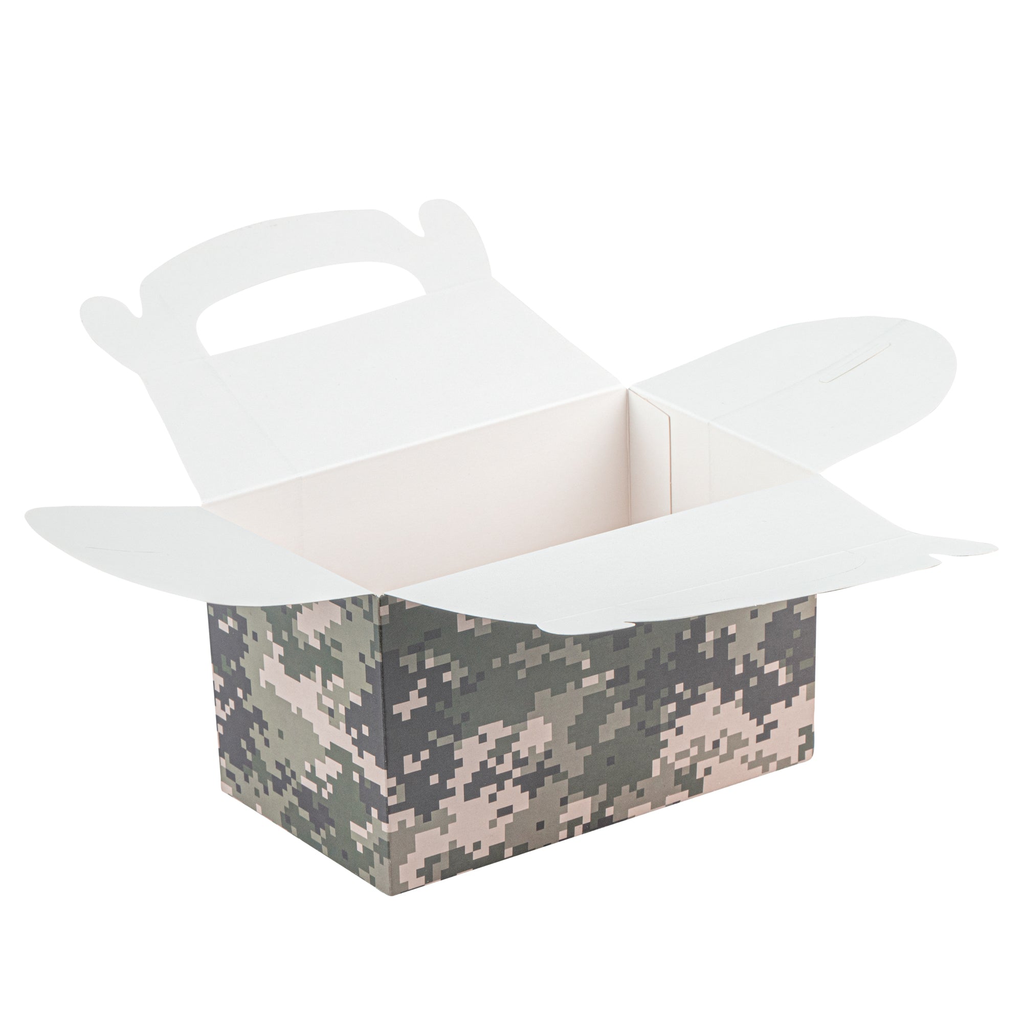 Bio Tek Camouflage Paper Gable Box / Take Out Container - Compostable - 6" x 3 1/2" x 3 1/2" - 100 count box