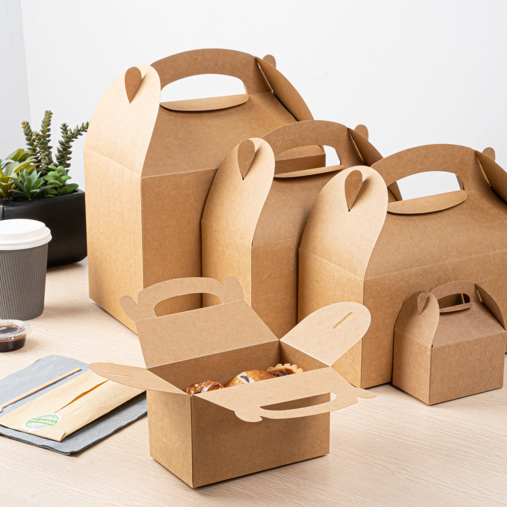 Bio Tek Kraft Paper Gable Box / Take Out Container - Greaseproof - 6" x 3 1/2" x 3 1/2" - 25 count box