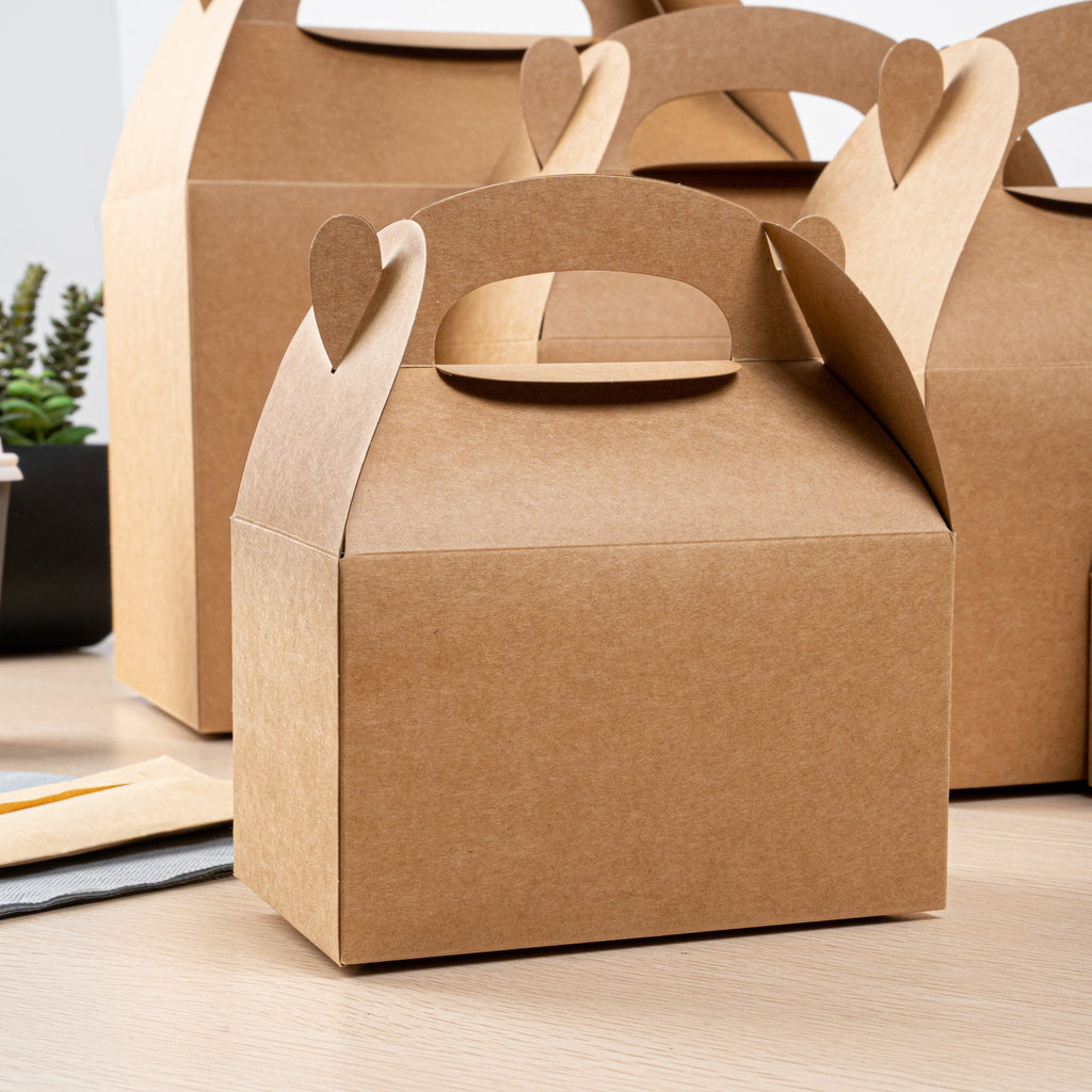 Bio Tek Kraft Paper Gable Box / Take Out Container - Greaseproof - 6" x 3 1/2" x 3 1/2" - 100 count box