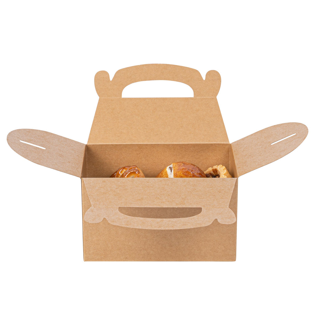 Bio Tek Kraft Paper Gable Box / Take Out Container - Greaseproof - 6" x 3 1/2" x 3 1/2" - 100 count box