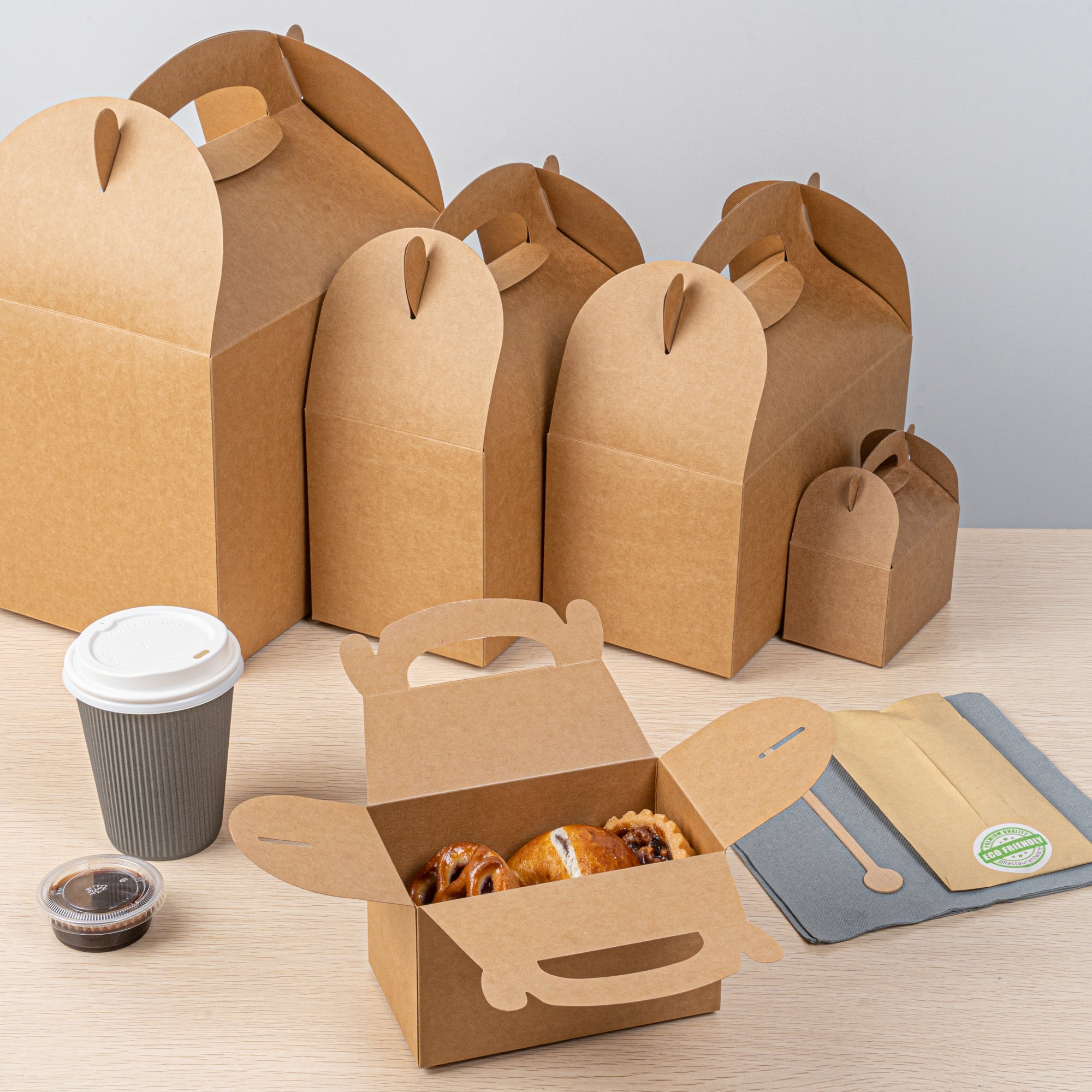 Bio Tek Kraft Paper Gable Box / Take Out Container - Greaseproof - 6" x 3 1/2" x 3 1/2" - 100 count box