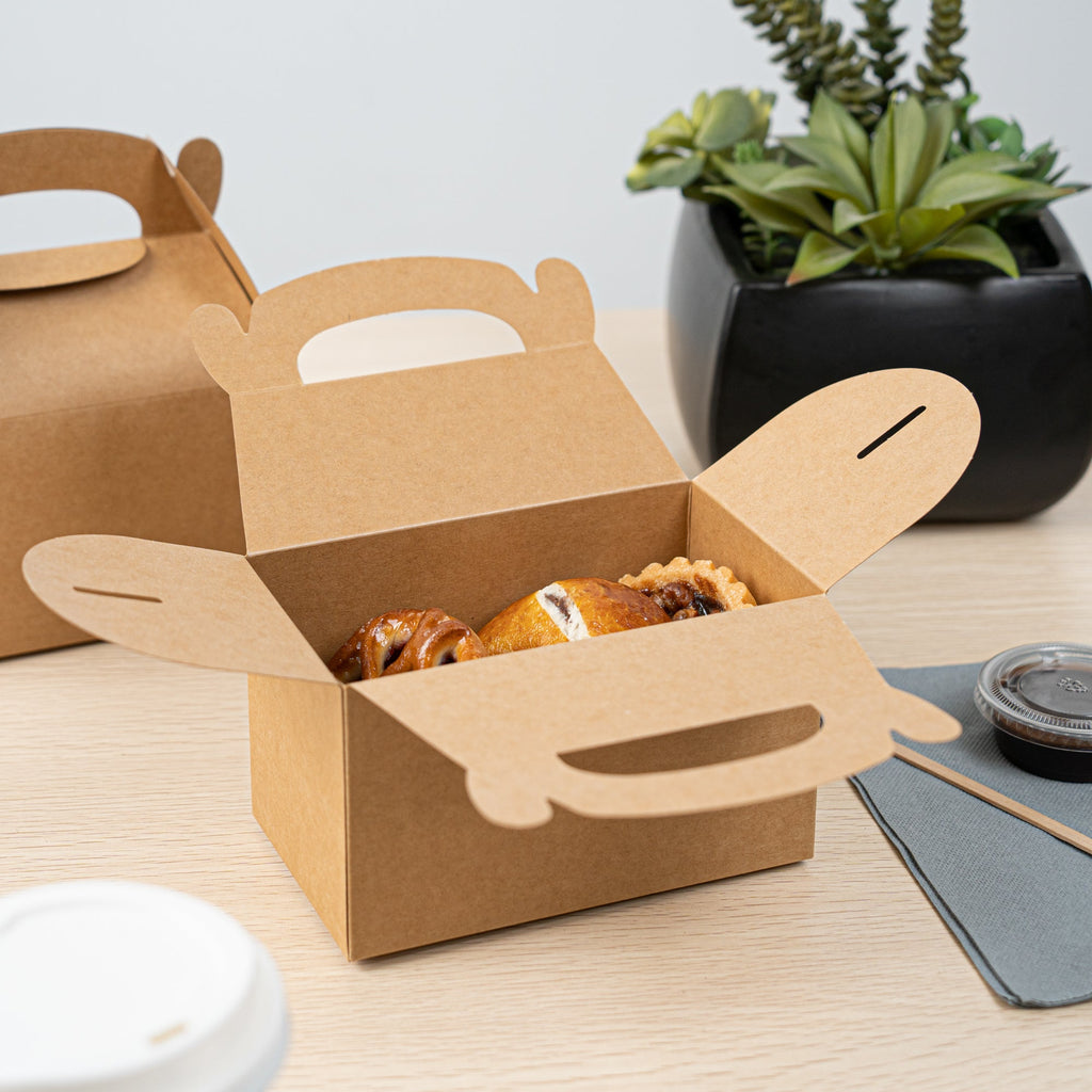 Bio Tek Kraft Paper Gable Box / Take Out Container - Greaseproof - 6" x 3 1/2" x 3 1/2" - 100 count box