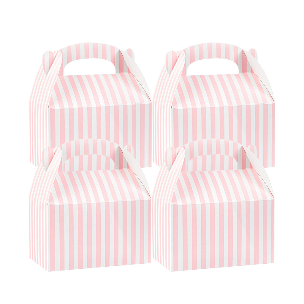 Bio Tek Pink & White Stripe Paper Gable Box / Take Out Container - Compostable - 6" x 3 1/2" x 3 1/2" - 100 count box