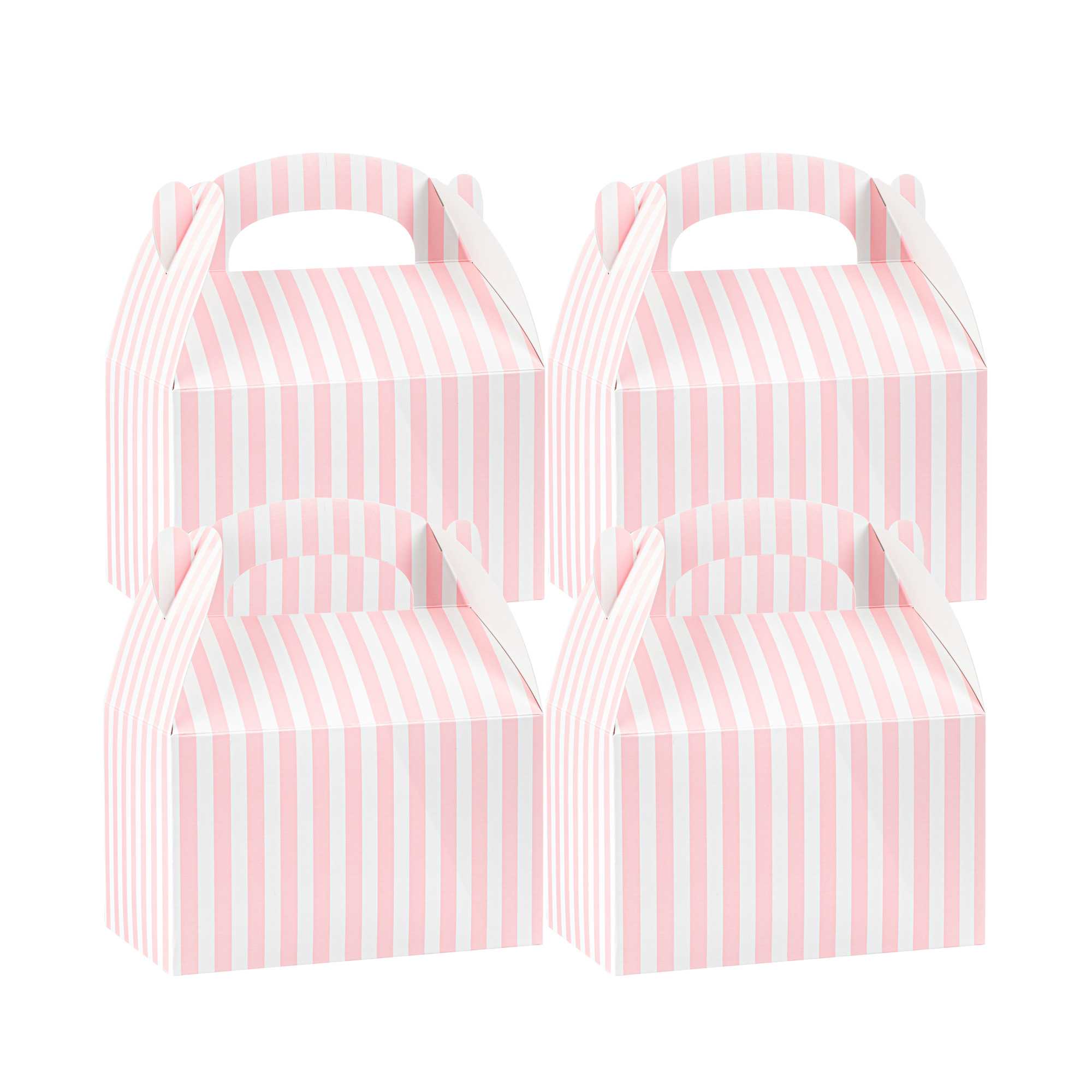 Bio Tek Pink & White Stripe Paper Gable Box / Take Out Container - Compostable - 6" x 3 1/2" x 3 1/2" - 25 count box