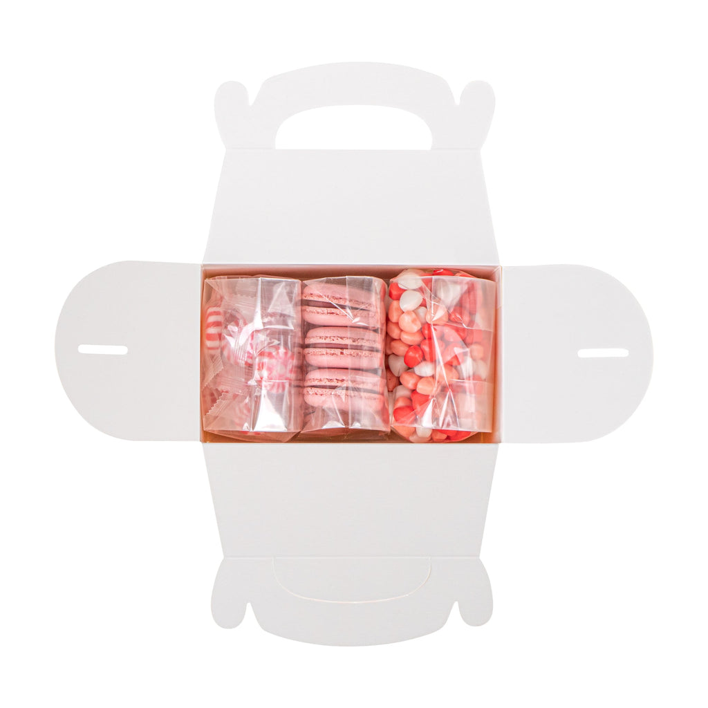 Bio Tek Pink & White Stripe Paper Gable Box / Take Out Container - Compostable - 6" x 3 1/2" x 3 1/2" - 100 count box
