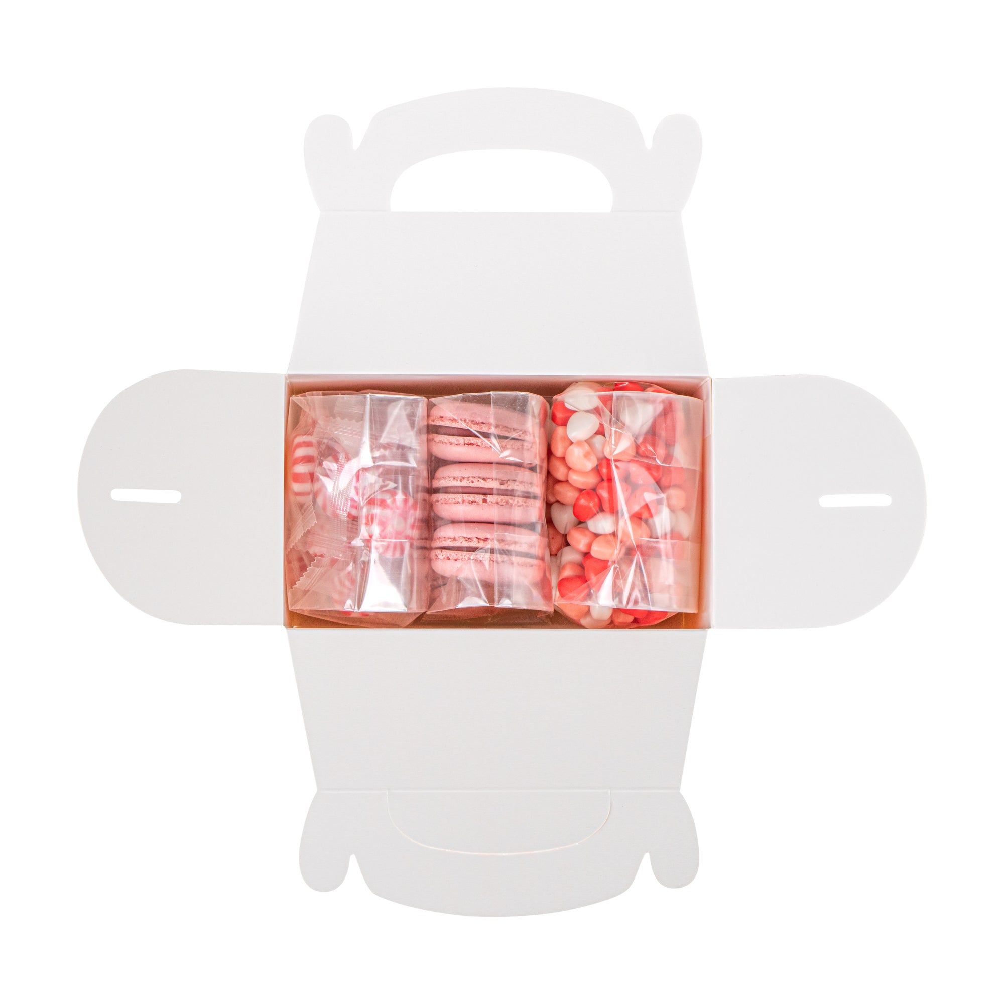 Bio Tek Pink & White Stripe Paper Gable Box / Take Out Container - Compostable - 6" x 3 1/2" x 3 1/2" - 100 count box