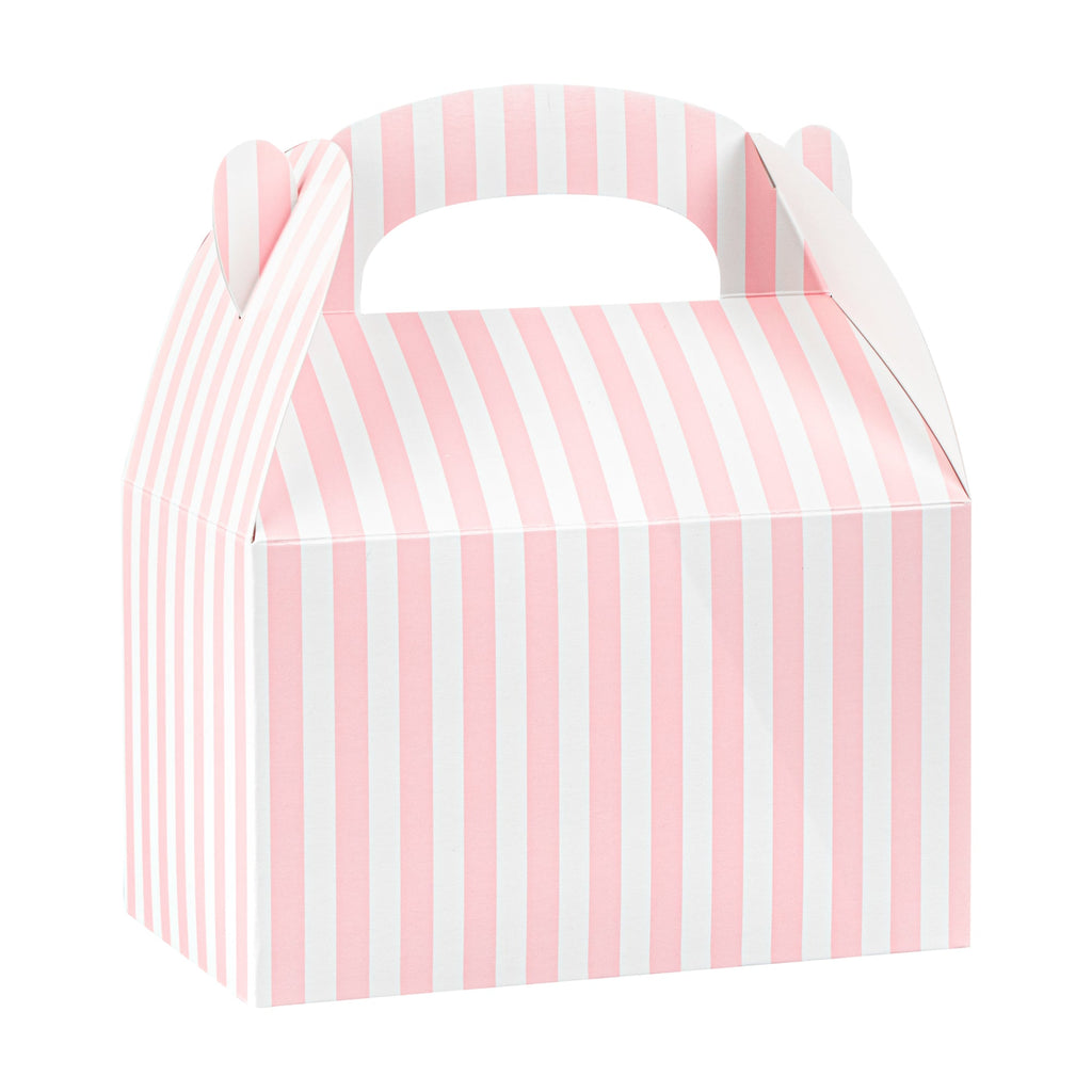 Bio Tek Pink & White Stripe Paper Gable Box / Take Out Container - Compostable - 6" x 3 1/2" x 3 1/2" - 100 count box