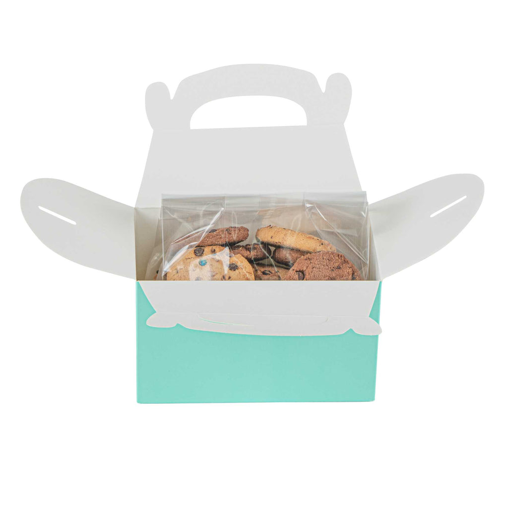 Bio Tek Turquoise Paper Gable Box / Take Out Container - Compostable - 6" x 3 1/2" x 3 1/2" - 25 count box