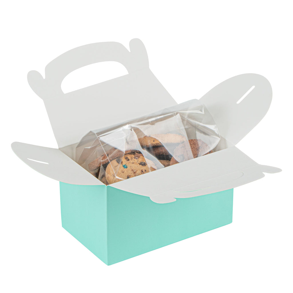 Bio Tek Turquoise Paper Gable Box / Take Out Container - Compostable - 6" x 3 1/2" x 3 1/2" - 100 count box