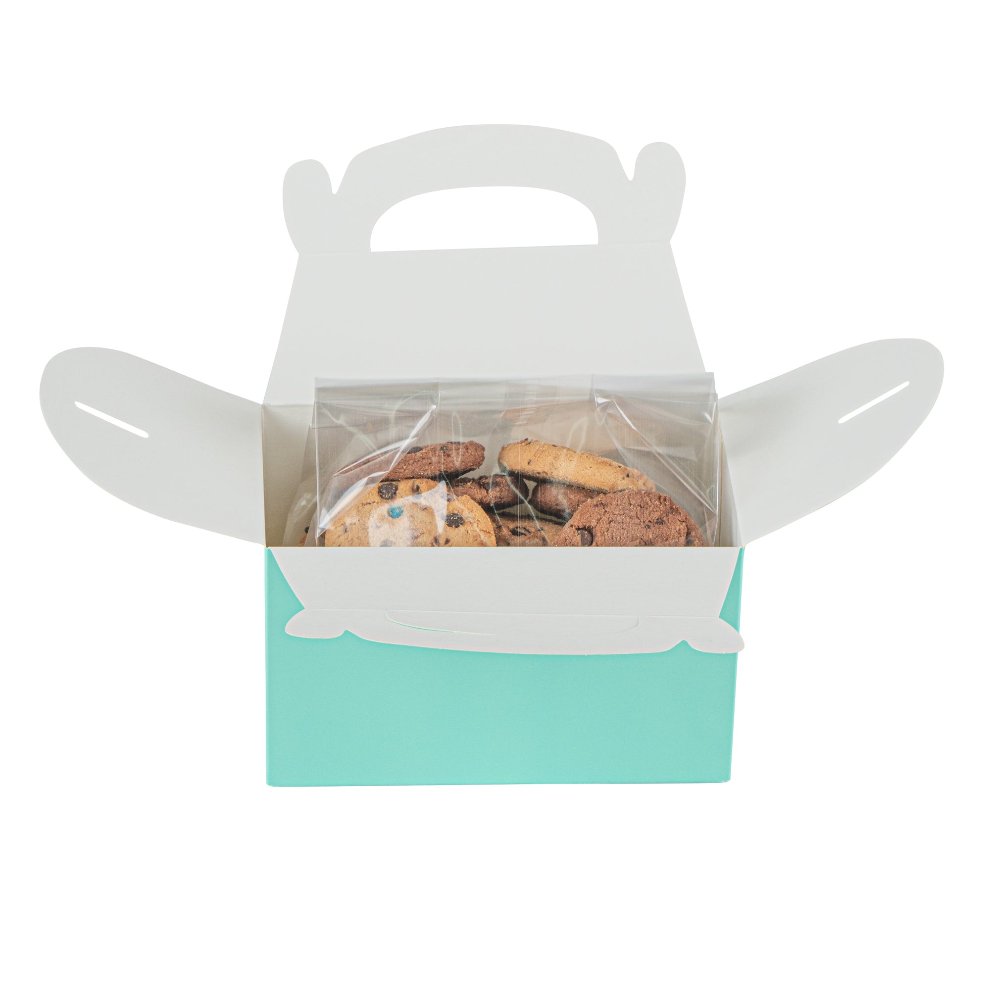 Bio Tek Turquoise Paper Gable Box / Take Out Container - Compostable - 6" x 3 1/2" x 3 1/2" - 100 count box