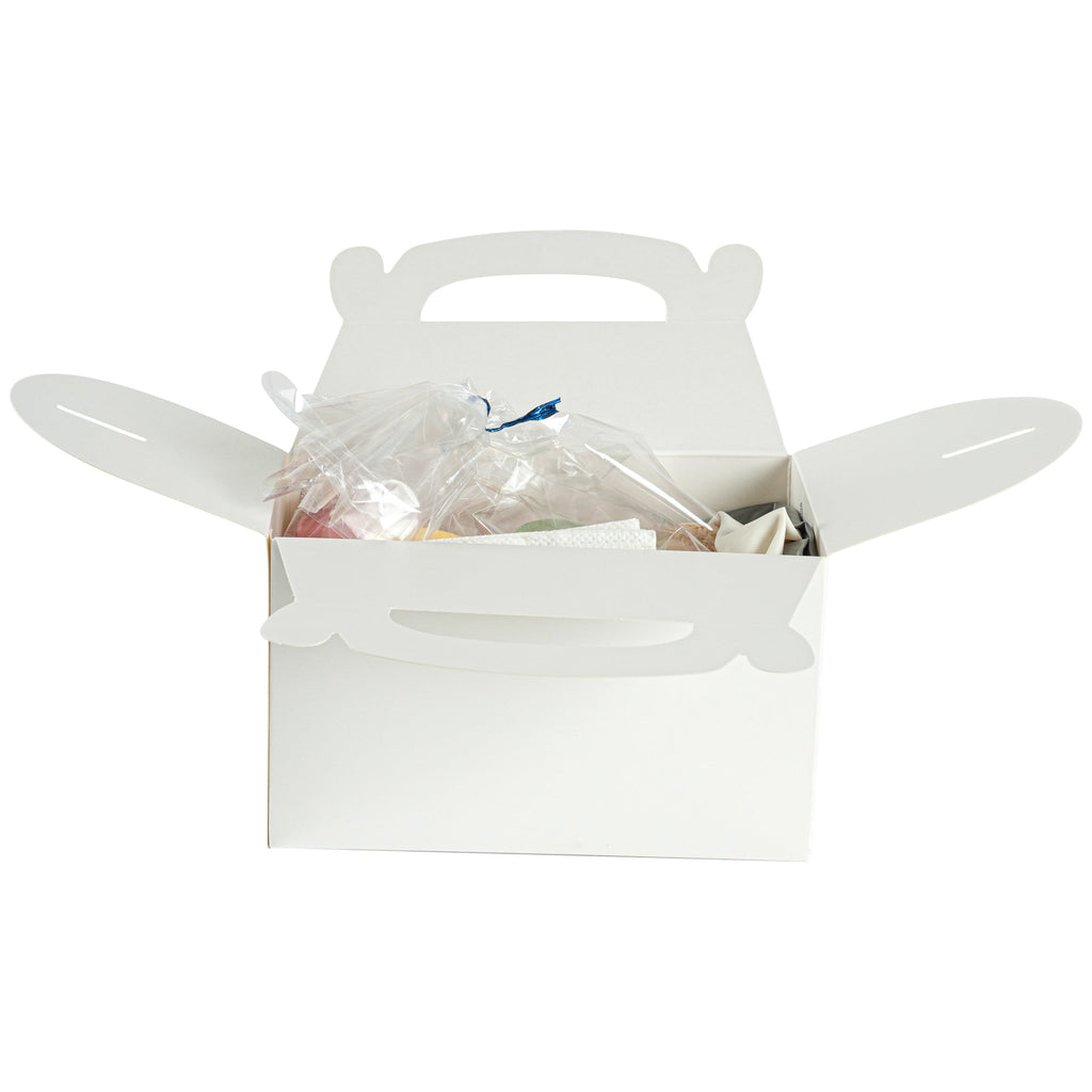 Bio Tek White Paper Gable Box / Take Out Container - Greaseproof - 6" x 3 1/2" x 3 1/2" - 25 count box