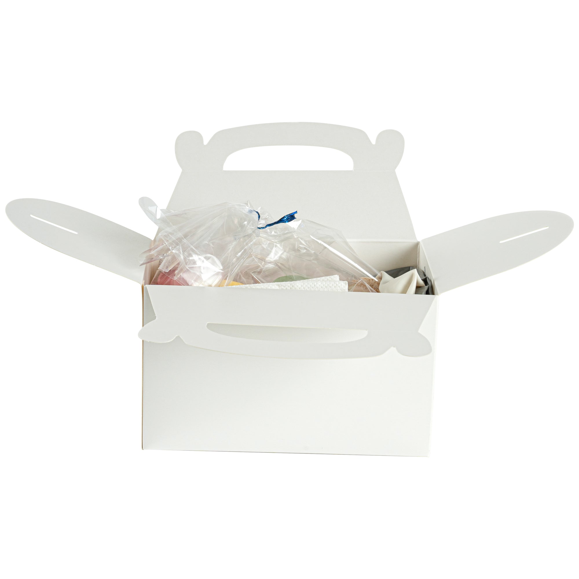 Bio Tek White Paper Gable Box / Take Out Container - Greaseproof - 6" x 3 1/2" x 3 1/2" - 100 count box