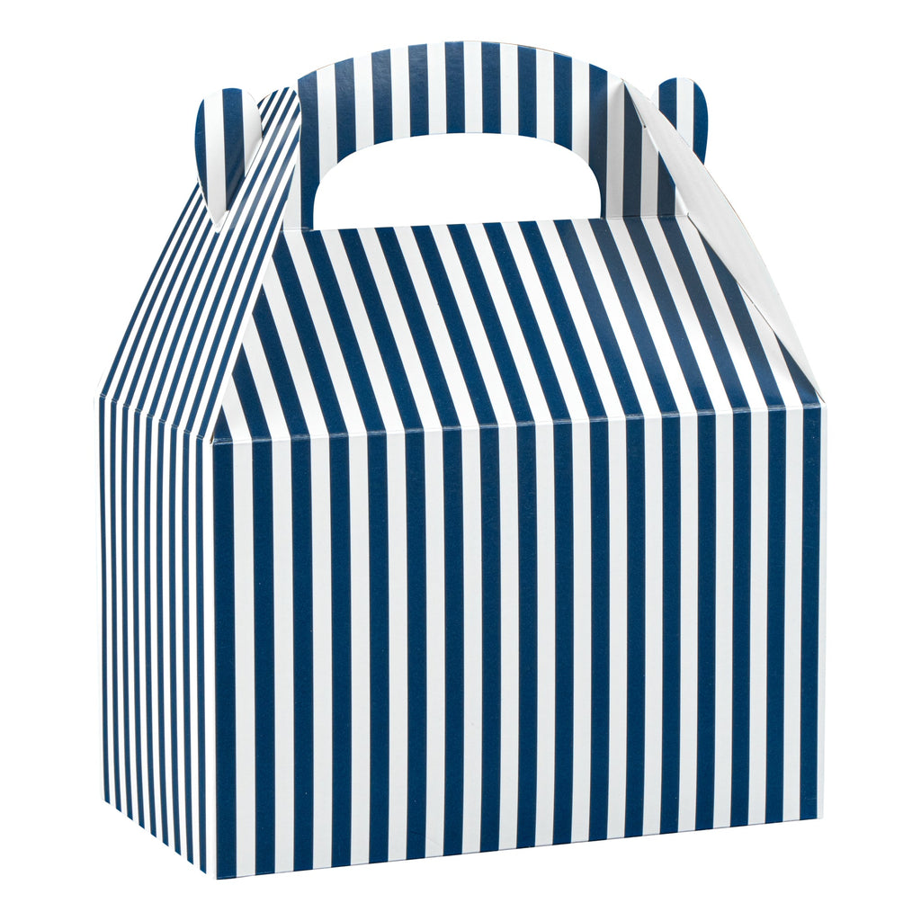 Bio Tek Blue & White Stripe Paper Gable Box / Take Out Container - Compostable - 8 1/2" x 4 3/4" x 5 1/2" - 25 count box